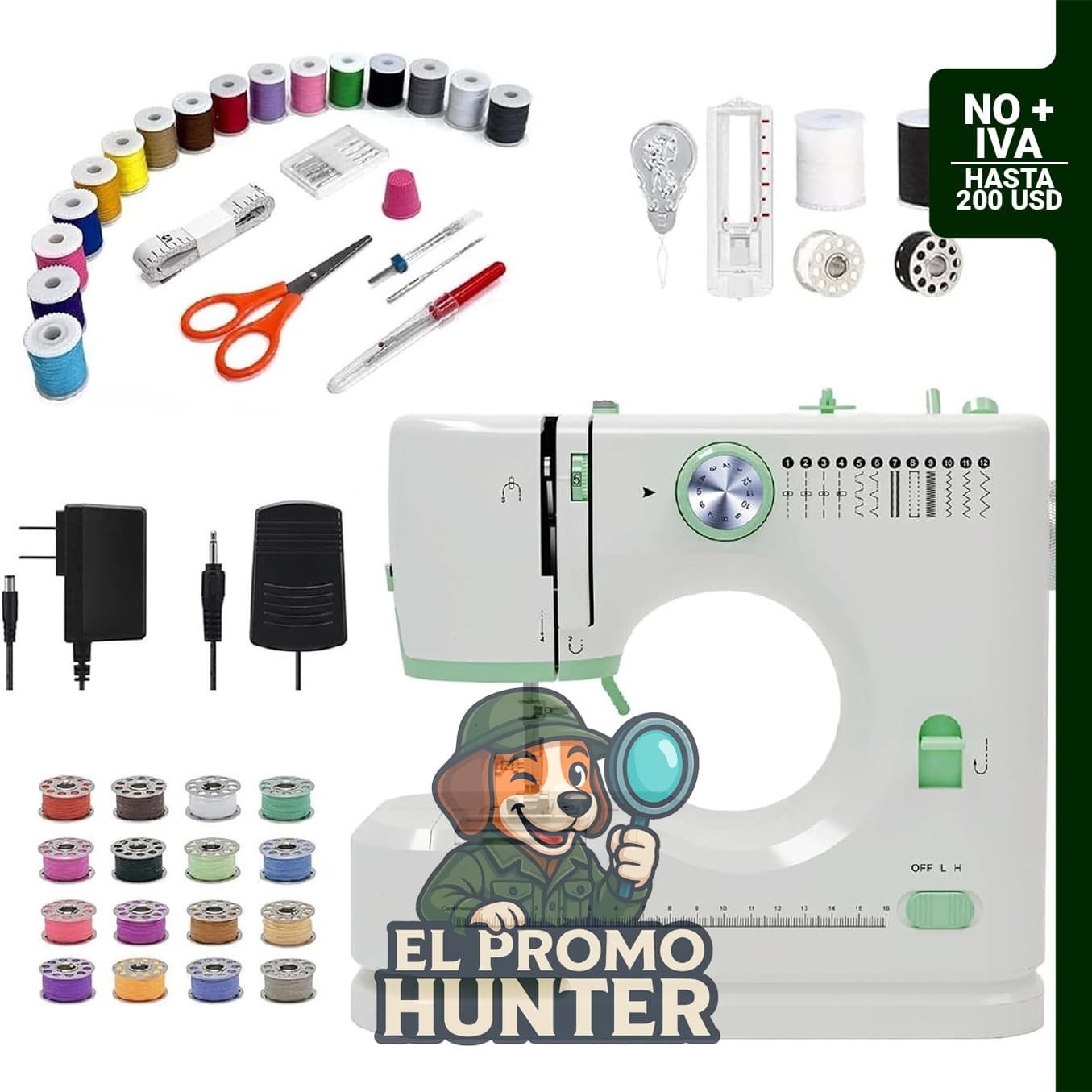 Máquina de coser pequeña para principiantes, kit portátil para telas ligeras.