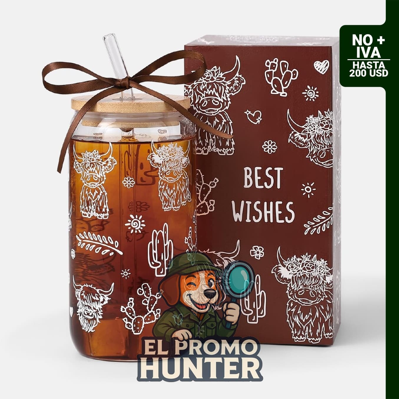 Vasos de vidrio con diseño de vaca de las montañas para mujeres.