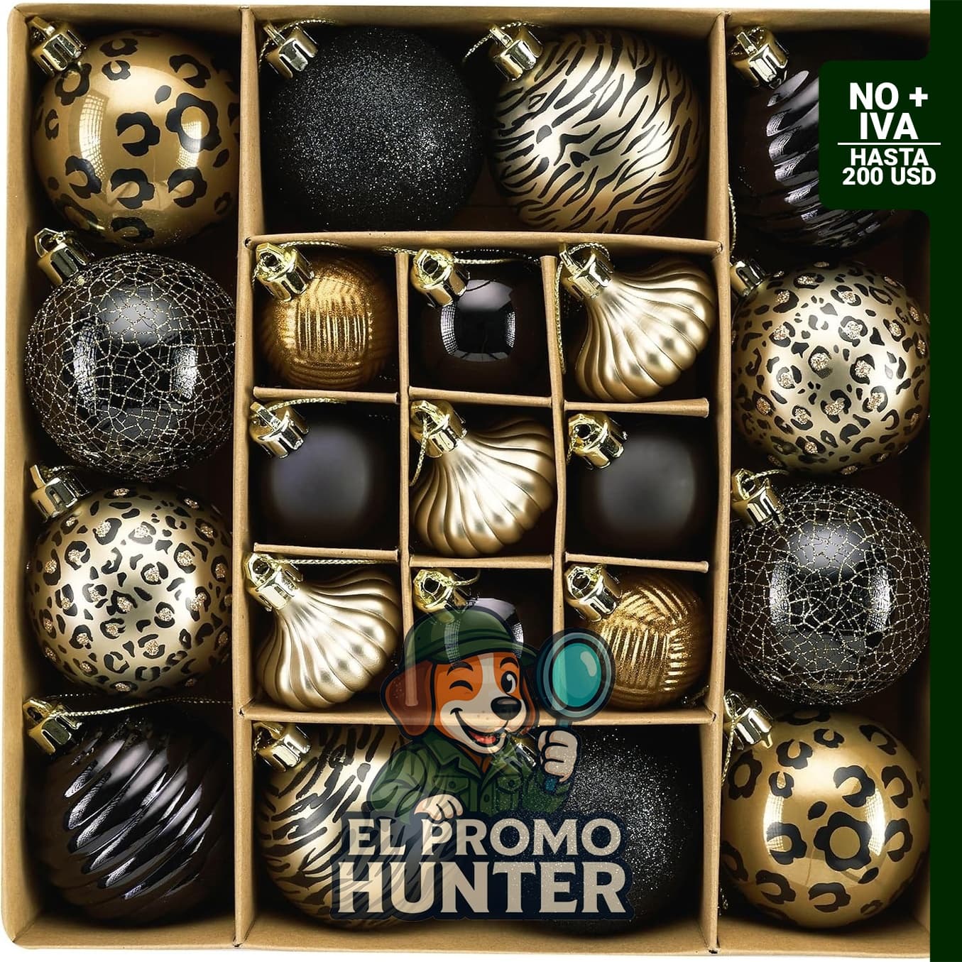 DecorbyHannah Juego de adornos navideños de 21 quilates, color negro.
