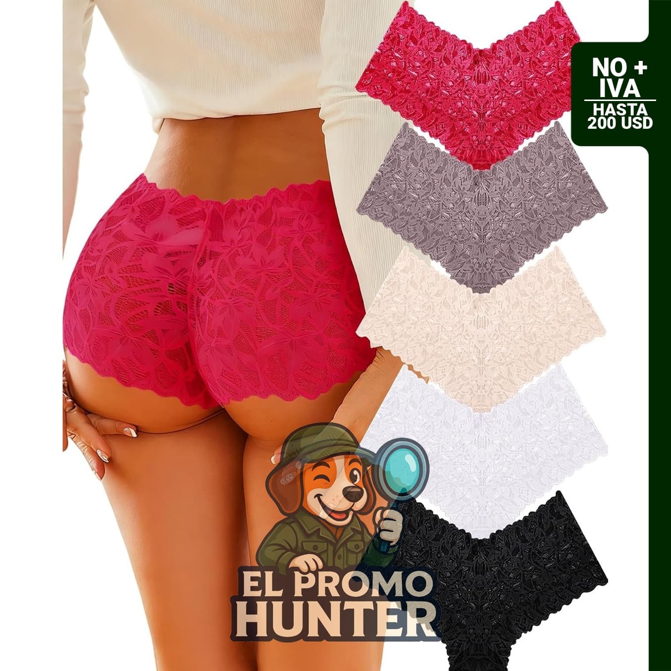 ALL OF SHE Bragas para mujeres con encaje, cintura en V, paquete de 5 unidades.