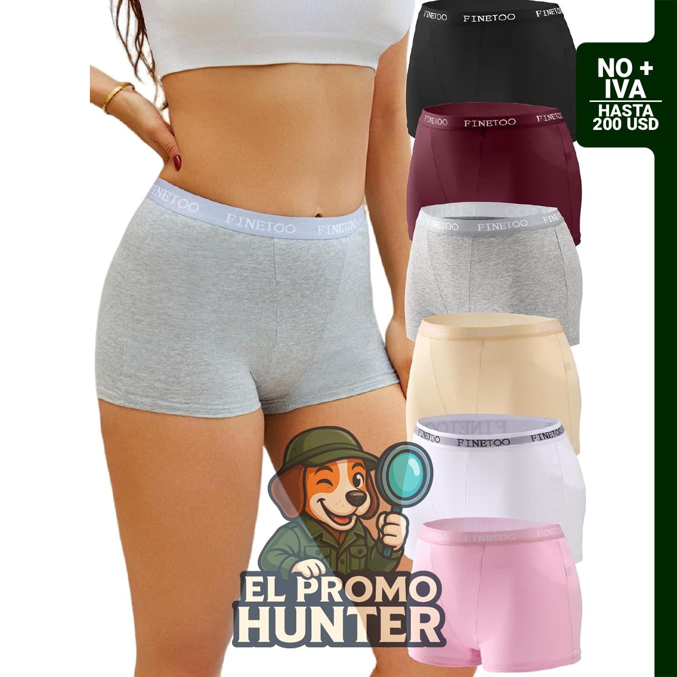 FINETOO pantalones cortos tipo boy short de algodón para mujer, con cobertura completa y cintura alta.