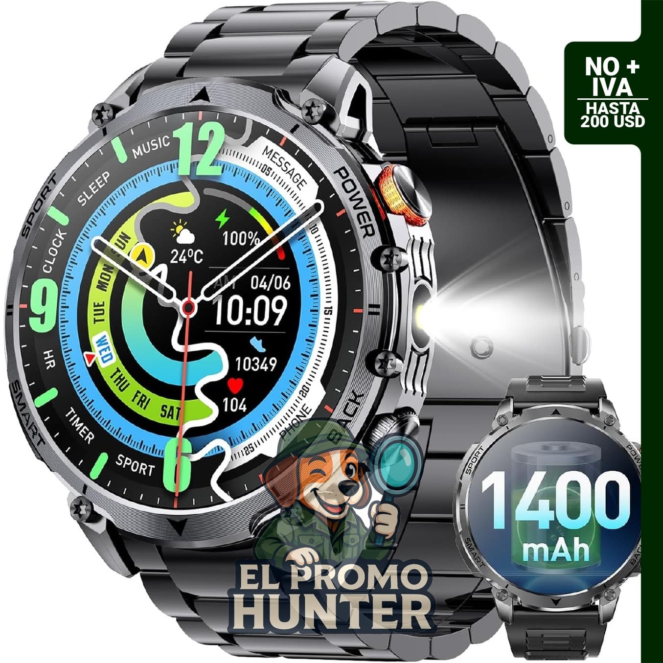 Reloj inteligente militar para hombres con batería de 100 días.