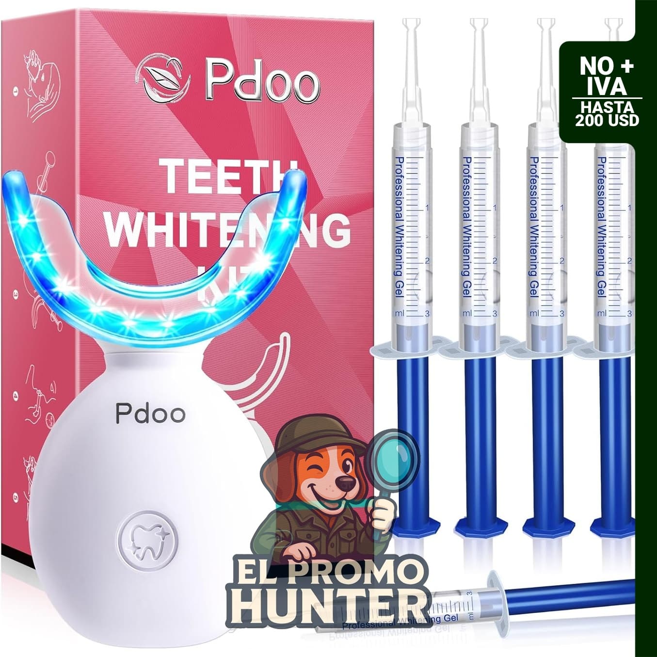 Kit de blanqueamiento dental con luz LED, incluye 5 bolígrafos de gel blanqueador, seguro para esmalte.