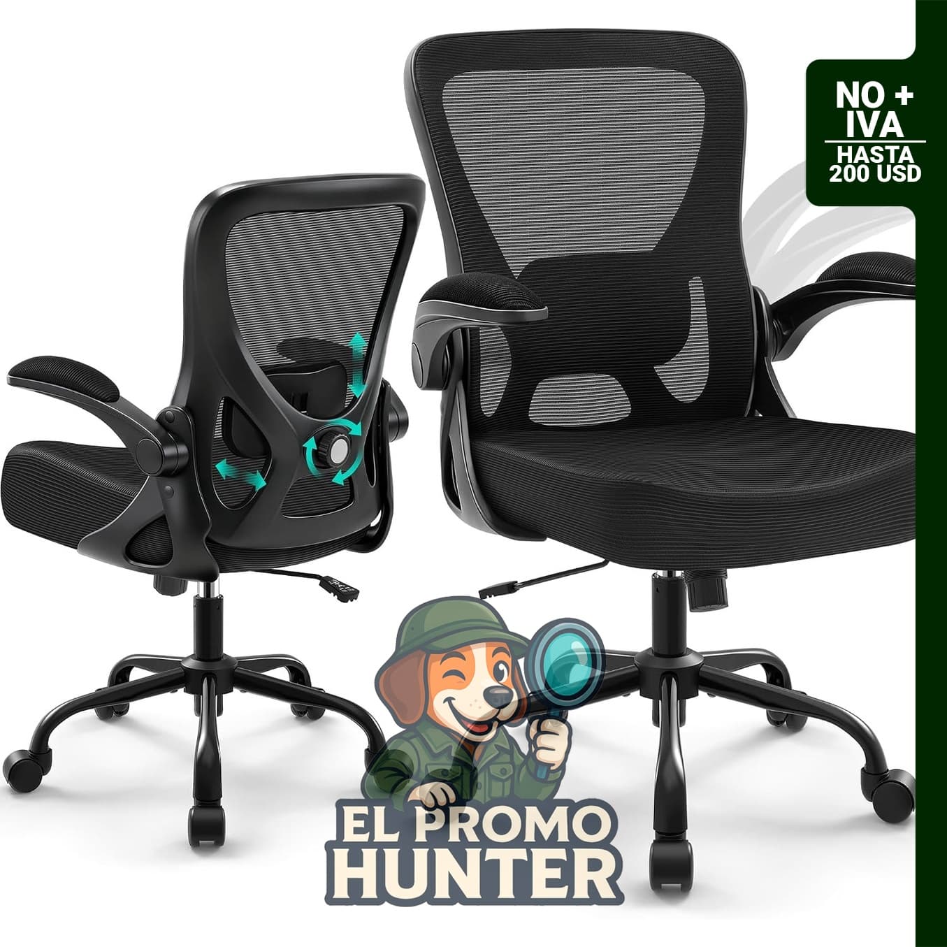 AreShark Silla de Oficina ergonómica de malla con soporte lumbar ajustable y reposabrazos abatibles.