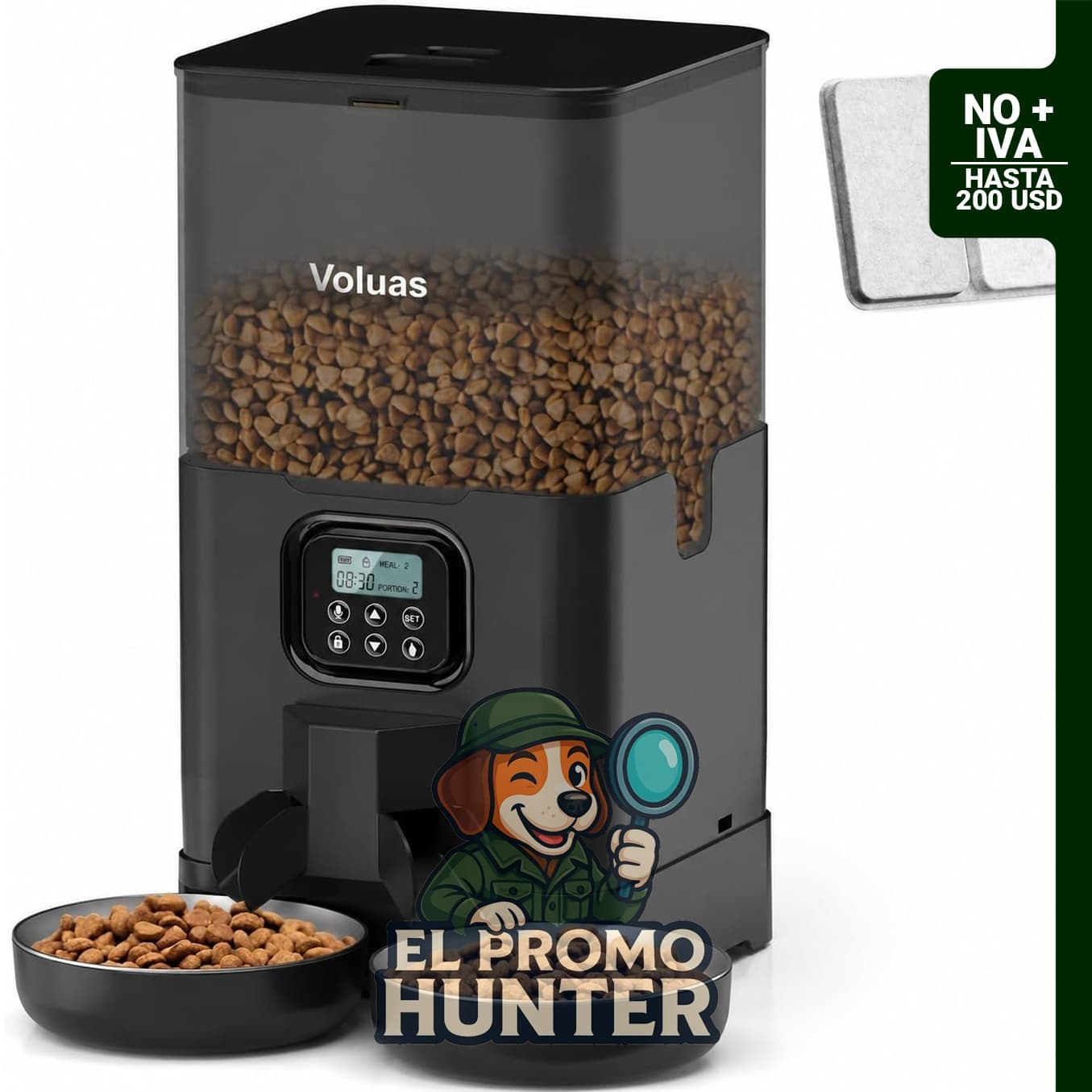 VOLUAS Comedero automático para gatos, diseñado para alimentar a dos gatos simultáneamente.