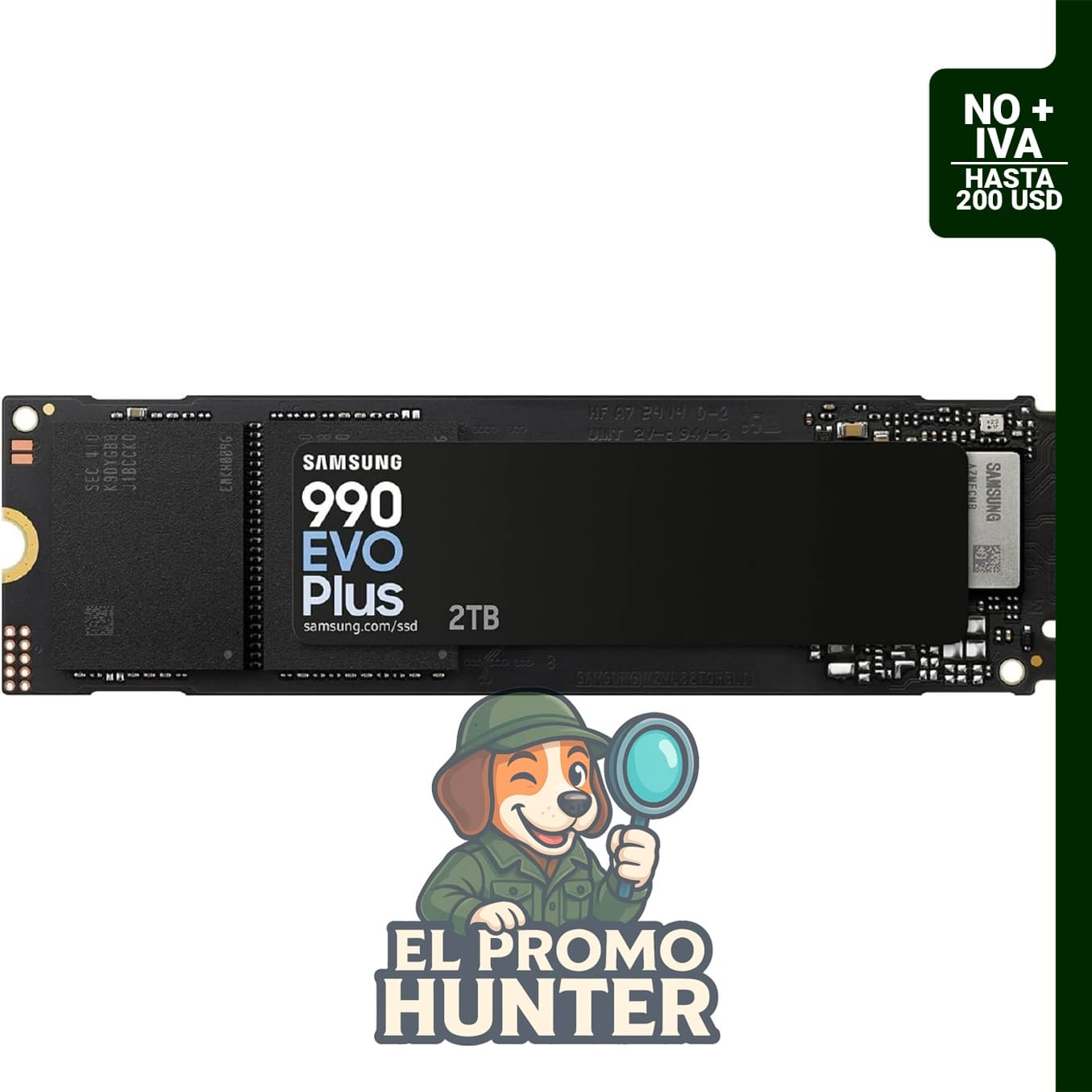 Samsung SSD 990 EVO Plus 2TB, PCIe Gen 4x4, M.2 2280, velocidad de hasta 7,250 MB/s.