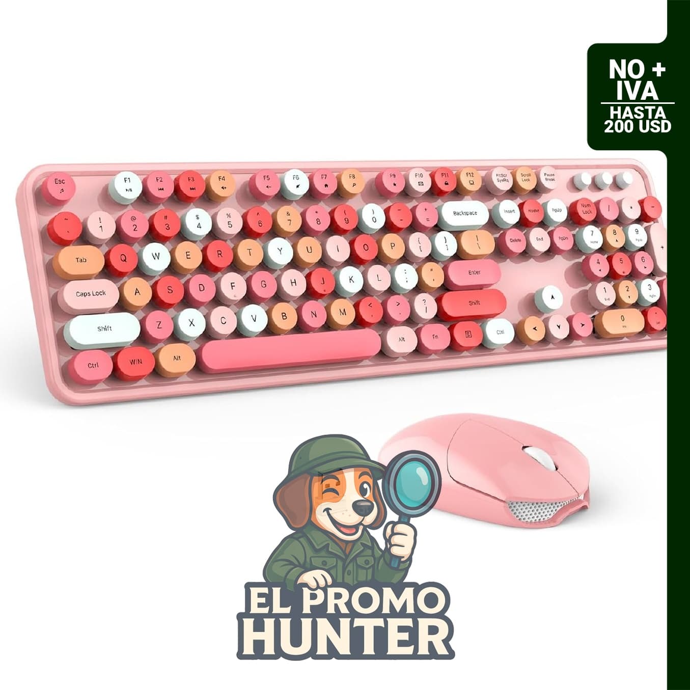 Combo de teclado y mouse inalámbricos GEEZER Peach Pink, 104 teclas, receptor USB 2.4 G, Plug and Play.