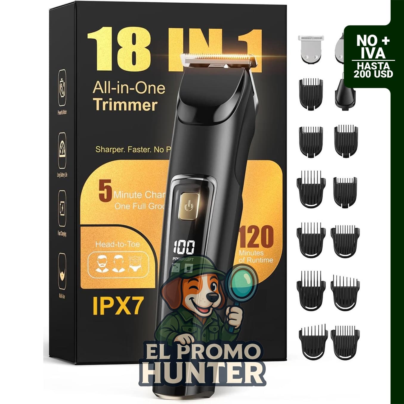Recortadora de barba RICAF, kit 4 en 1 con carga rápida.