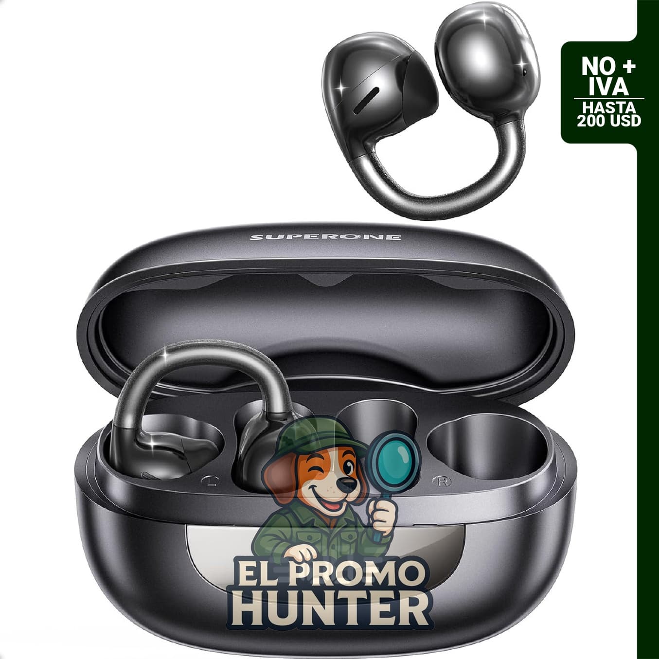 SUPERONE Auriculares de clip Bluetooth 6.0 con pantalla digital y tiempo de reproducción de 42 horas.