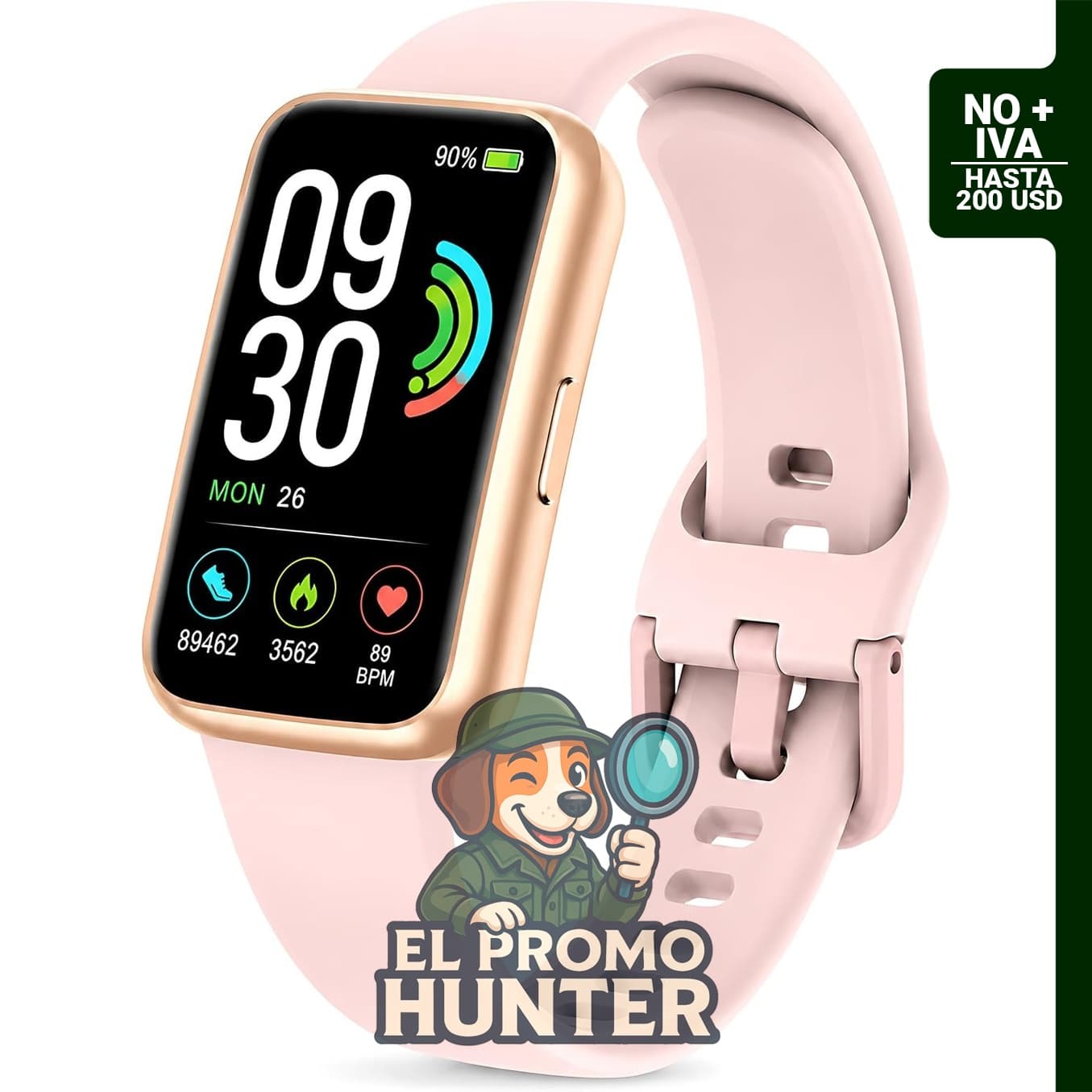 Rastreador de actividad física con pantalla HD de 1.47" (3.73 cm), seguimiento de frecuencia cardíaca y SpO2.