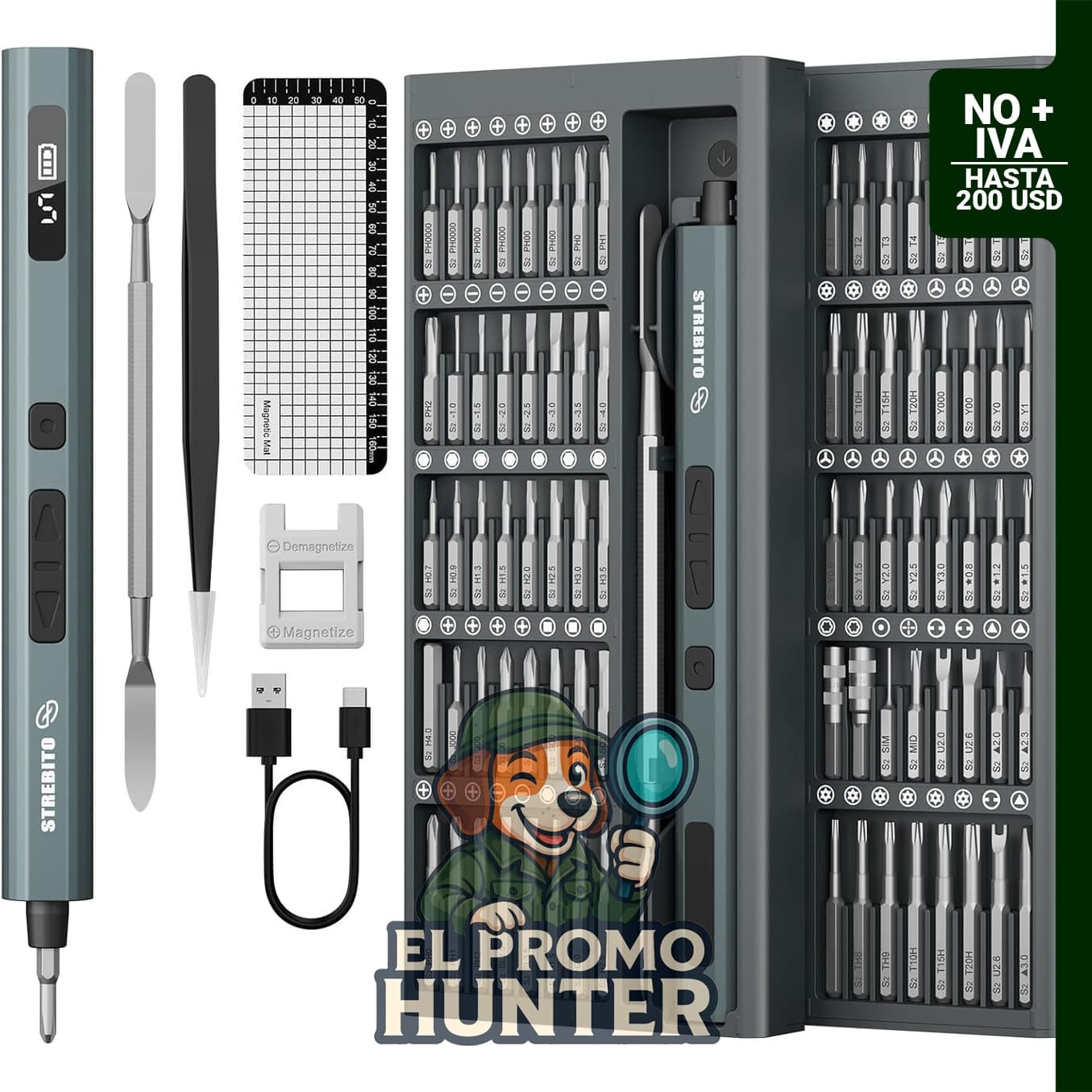 STREBITO Mini destornillador eléctrico, juego de destornilladores.