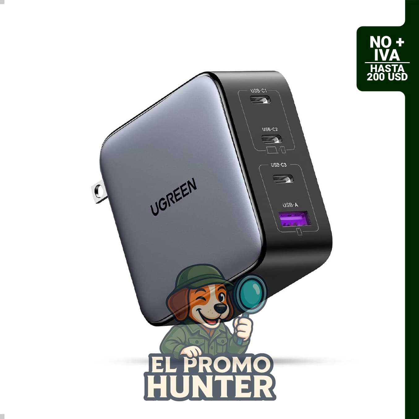 UGREEN Nexode Cargador USB C GaN de 100W, adaptador compacto de 4 puertos para laptops y dispositivos móviles.