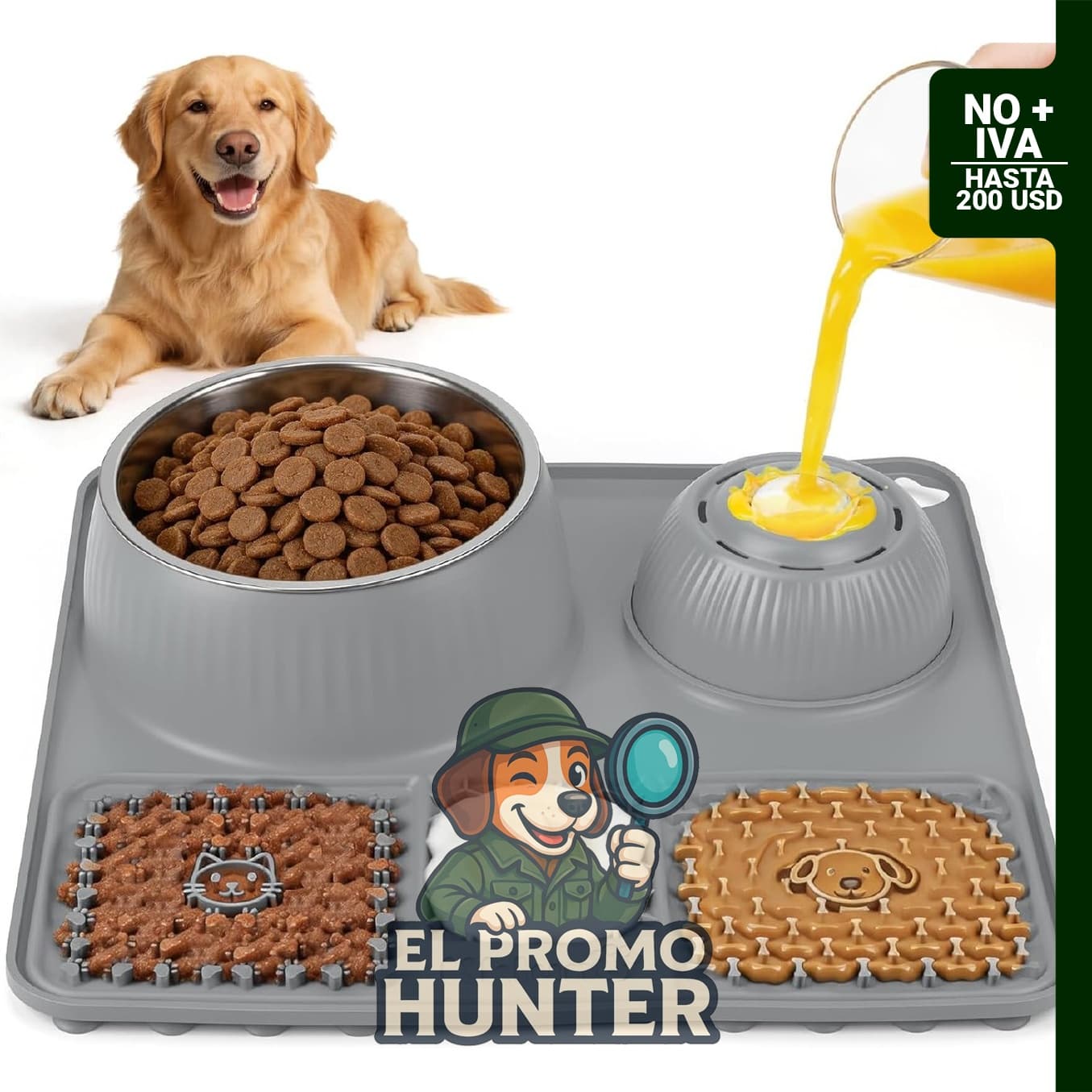 Cuenco para lamer perros 3 en 1 con bola rodante, tapete para lamer y cuenco de acero inoxidable de 50.