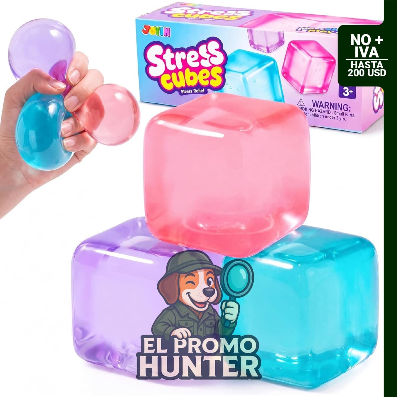 JOYIN 3 unidades de cubos de levantamiento lento de 1.96 pulgadas, juguetes sensoriales para aliviar el estrés.