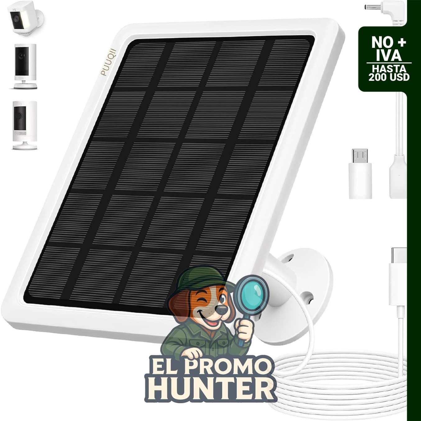 Panel solar de 4 W para cámaras de anillo con cable de 3 m