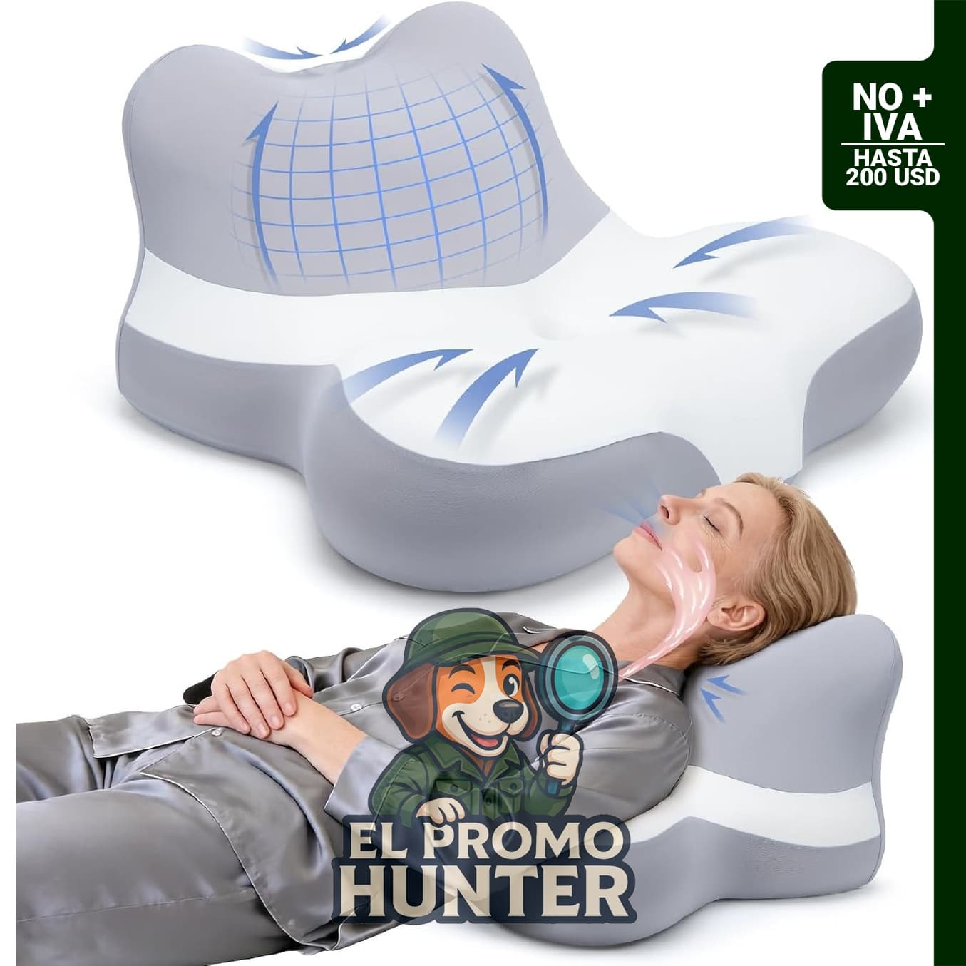 Almohada de cuña de espuma viscoelástica para apnea del sueño.