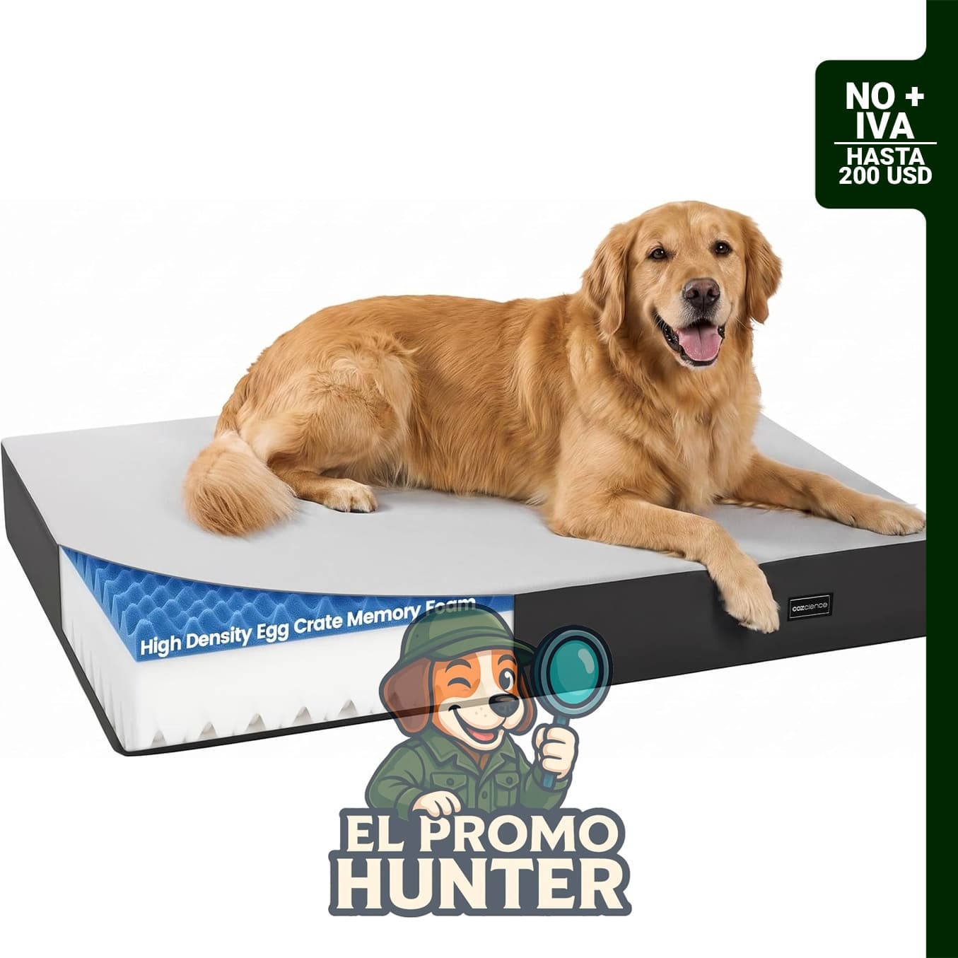 Cama ortopédica para perros medianos y grandes, 3.5" (9 cm) de grosor, espuma viscoelástica y colchón de alta densidad.