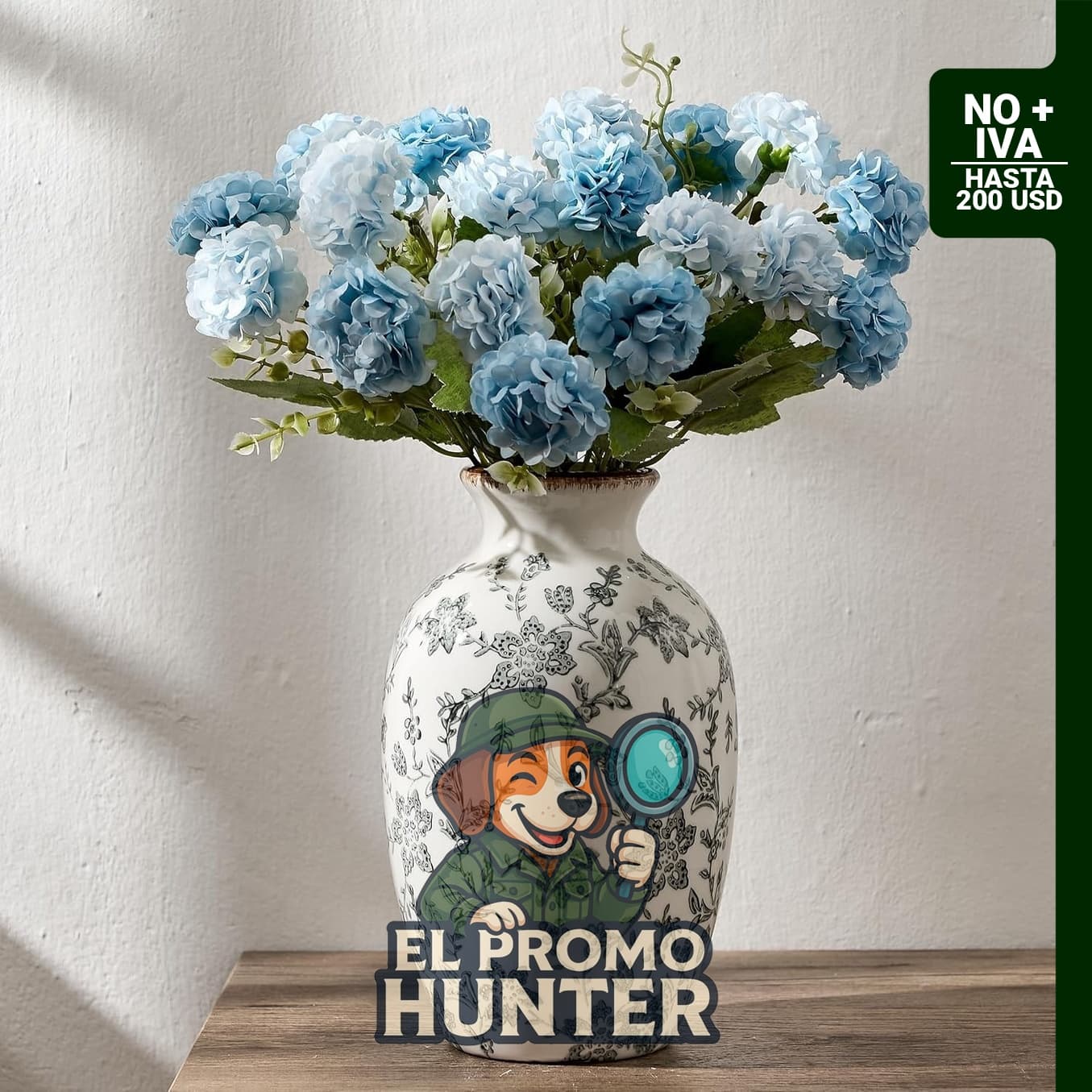 Florero decorativo chinoiserie gris de cerámica, 20.1 cm.