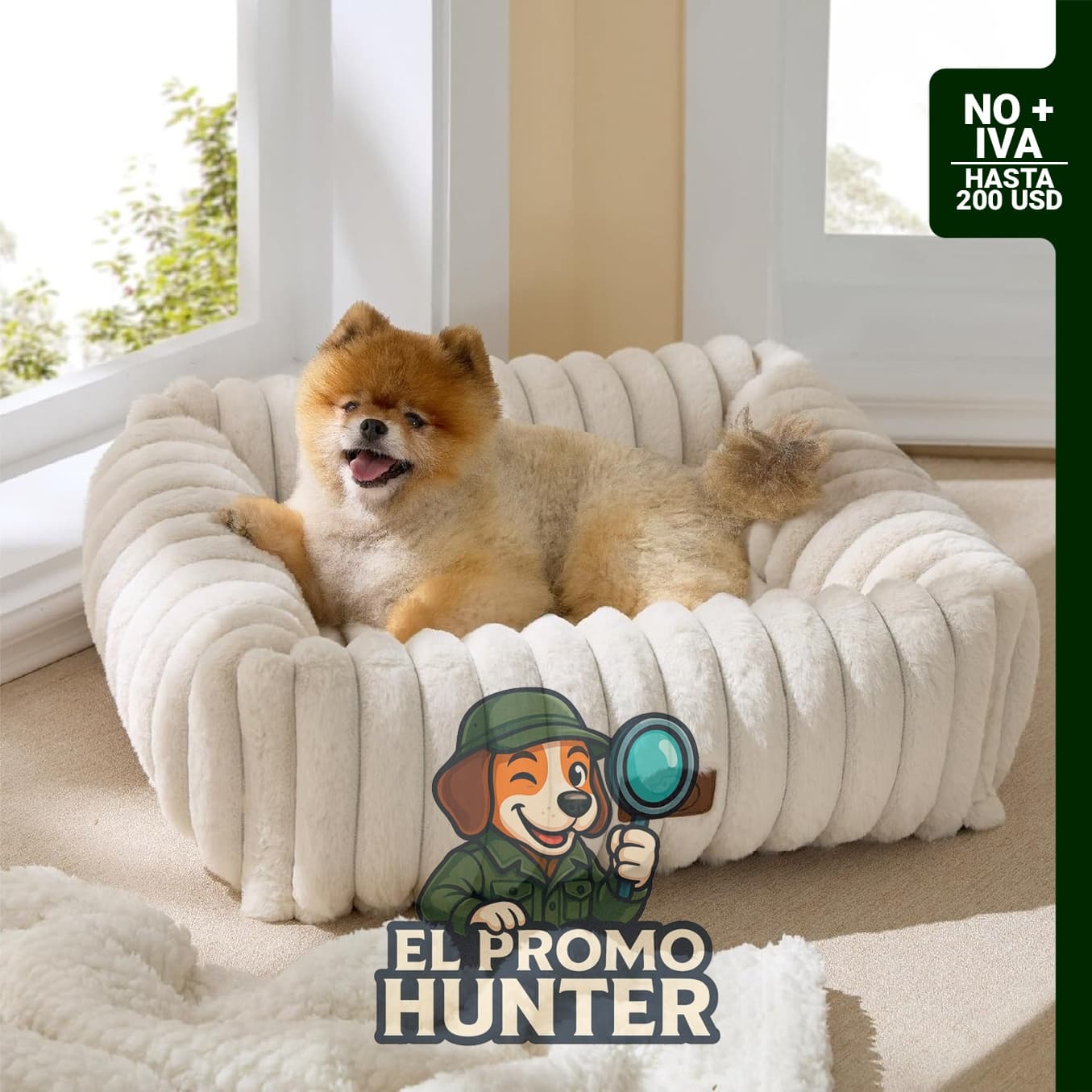 Bedsure ComfyFleece® cama lavable para perros pequeños y medianos, 25" (63.5 cm), color crema.