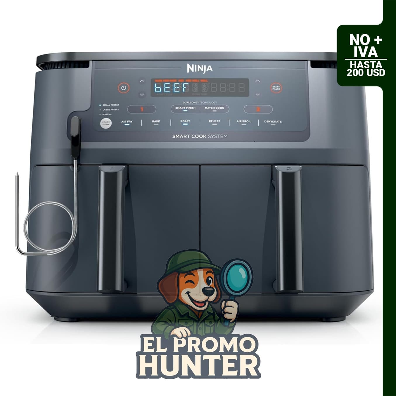 Ninja Foodi Freidora de aire DualZone Smart XL de 10 cuartos (9.5 L) con 6 funciones.