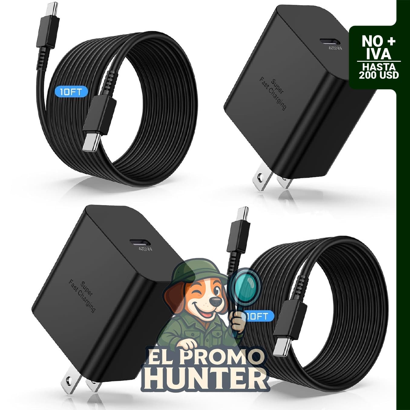 Cargador USB C de 45 W para Samsung, incluye 2 bloques de cargador de pared y cable de 3 m.