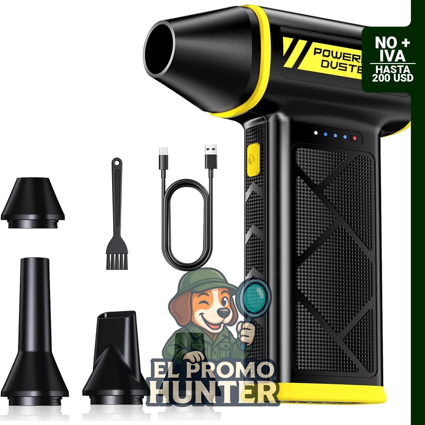 HolyPoint Plumero de aire eléctrico recargable de 110,000 RPM, soplador turbo inalámbrico de 3 velocidades.