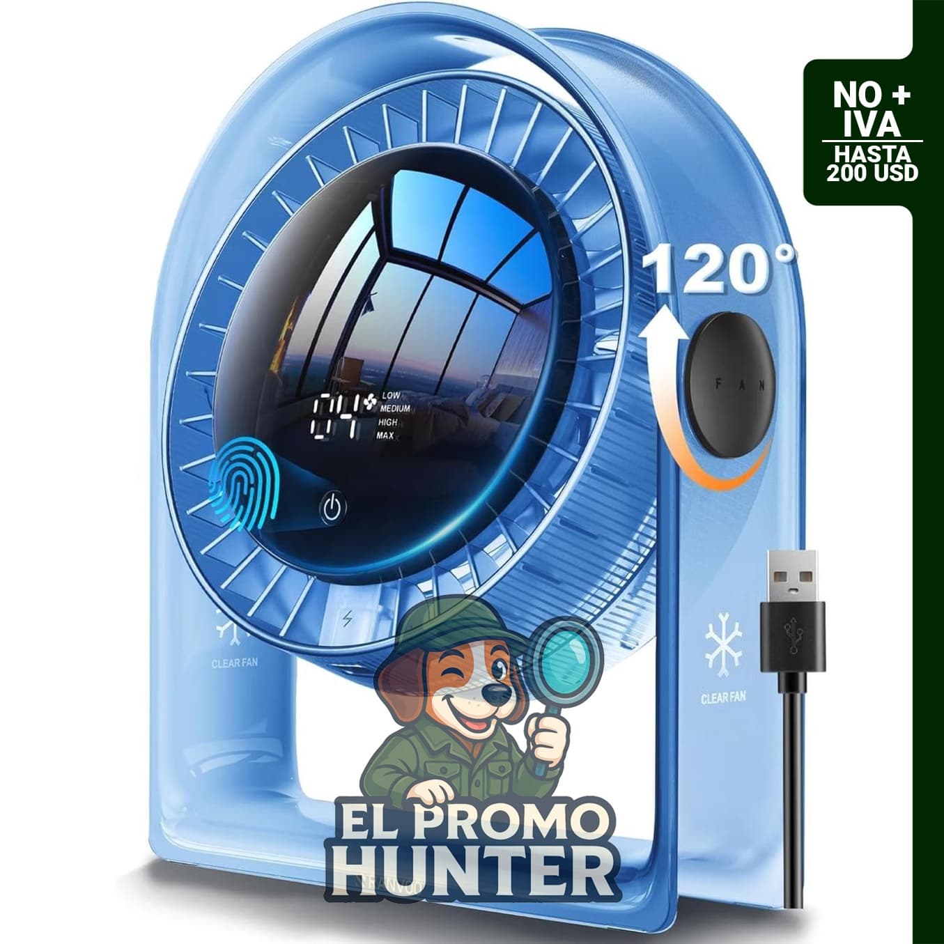 Ventilador de escritorio USB RANVOO de 8.27" (21 cm) de altura.