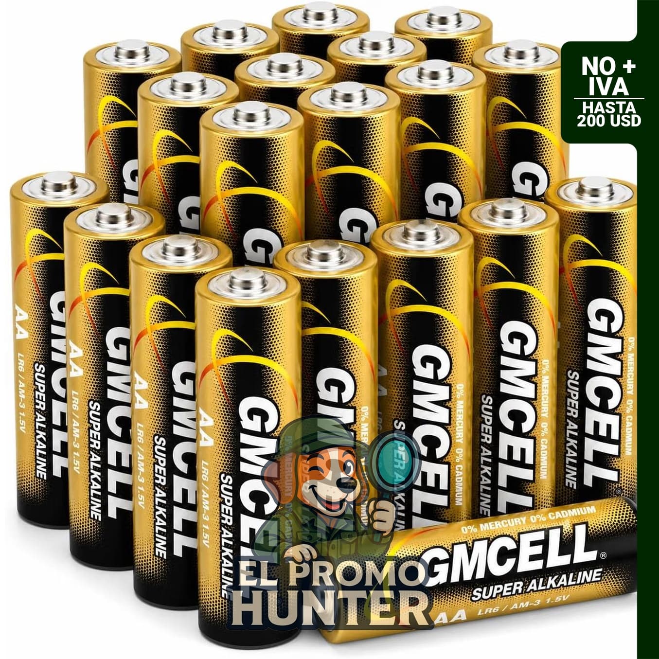 Paquete de 20 pilas AA alcalinas no recargables de 1.5V.