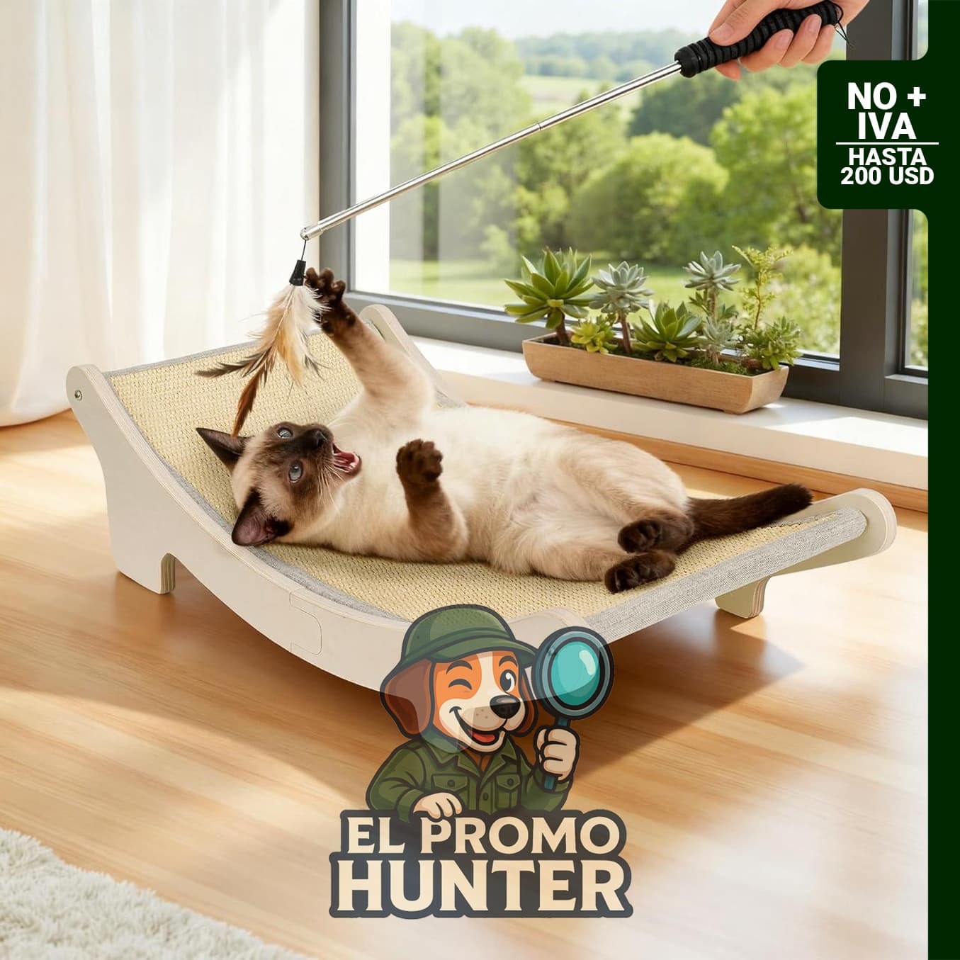 Sisal - Cama rascador para gatos de interior con varillas de apoyo mejoradas.