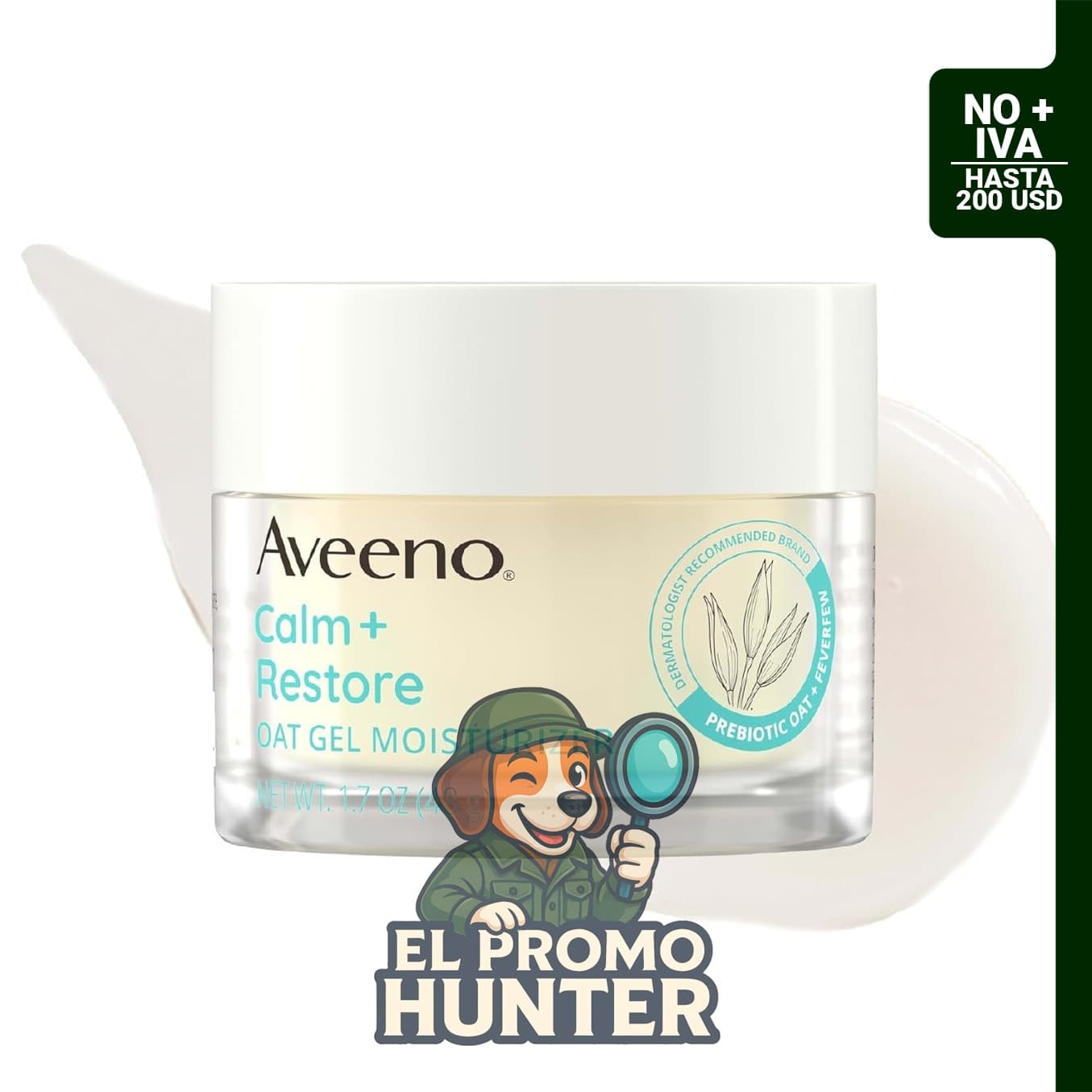 Aveeno Calm + Restore Gel hidratante facial de avena, 1.7 oz (48 g), para pieles sensibles.