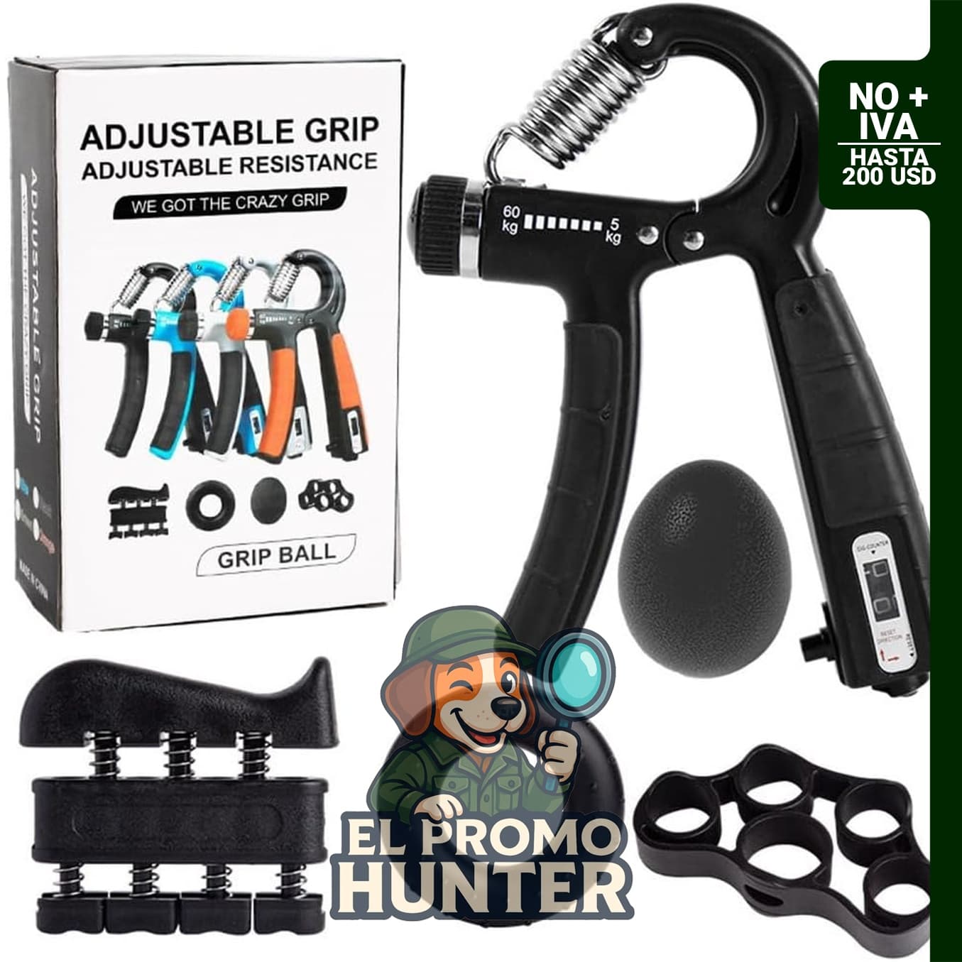Paquete de 2 entrenadores de fuerza de agarre de mano con contador y resistencia ajustable de 10 a 130 lb.