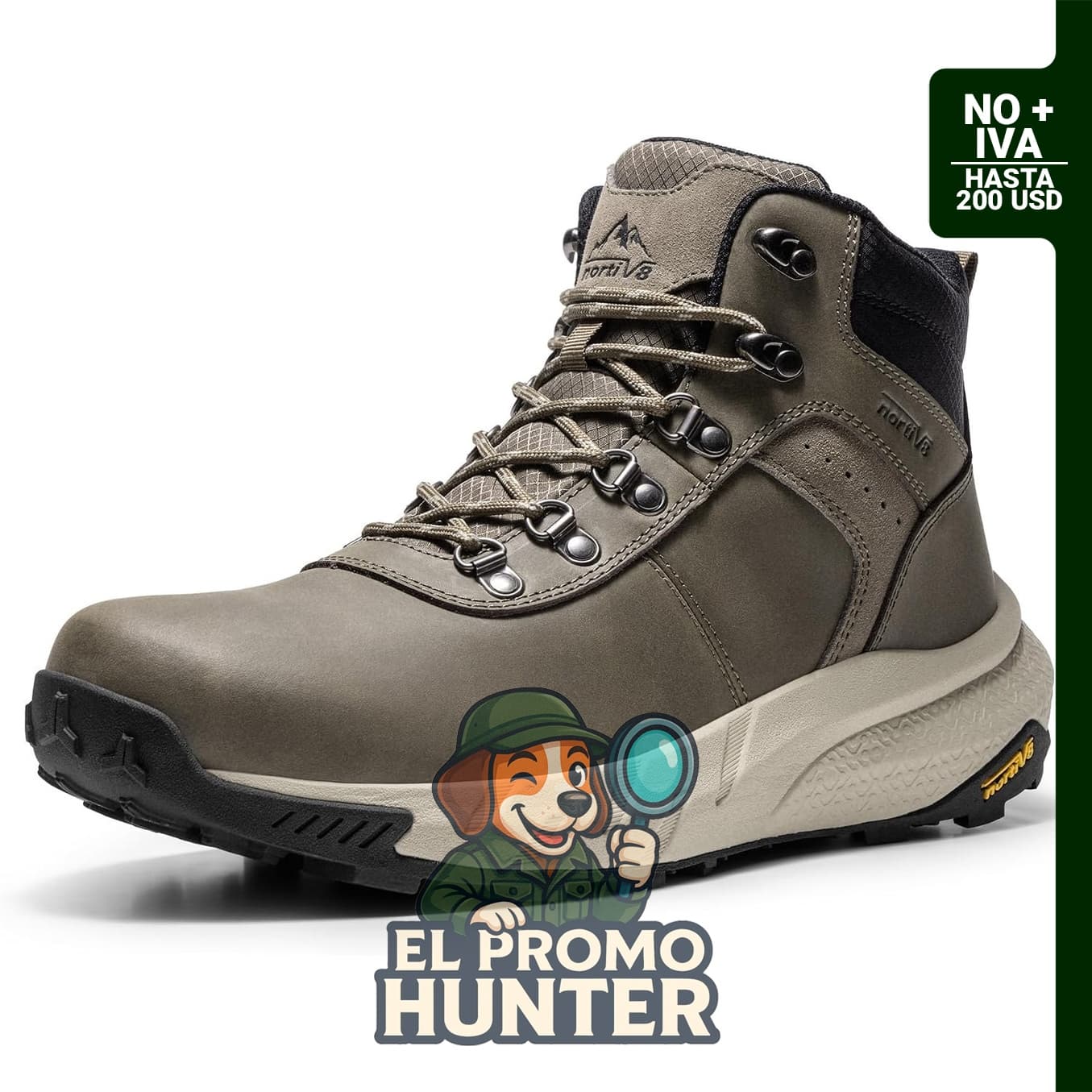 NORTIV 8 Botas de senderismo de cuero impermeables para hombre.