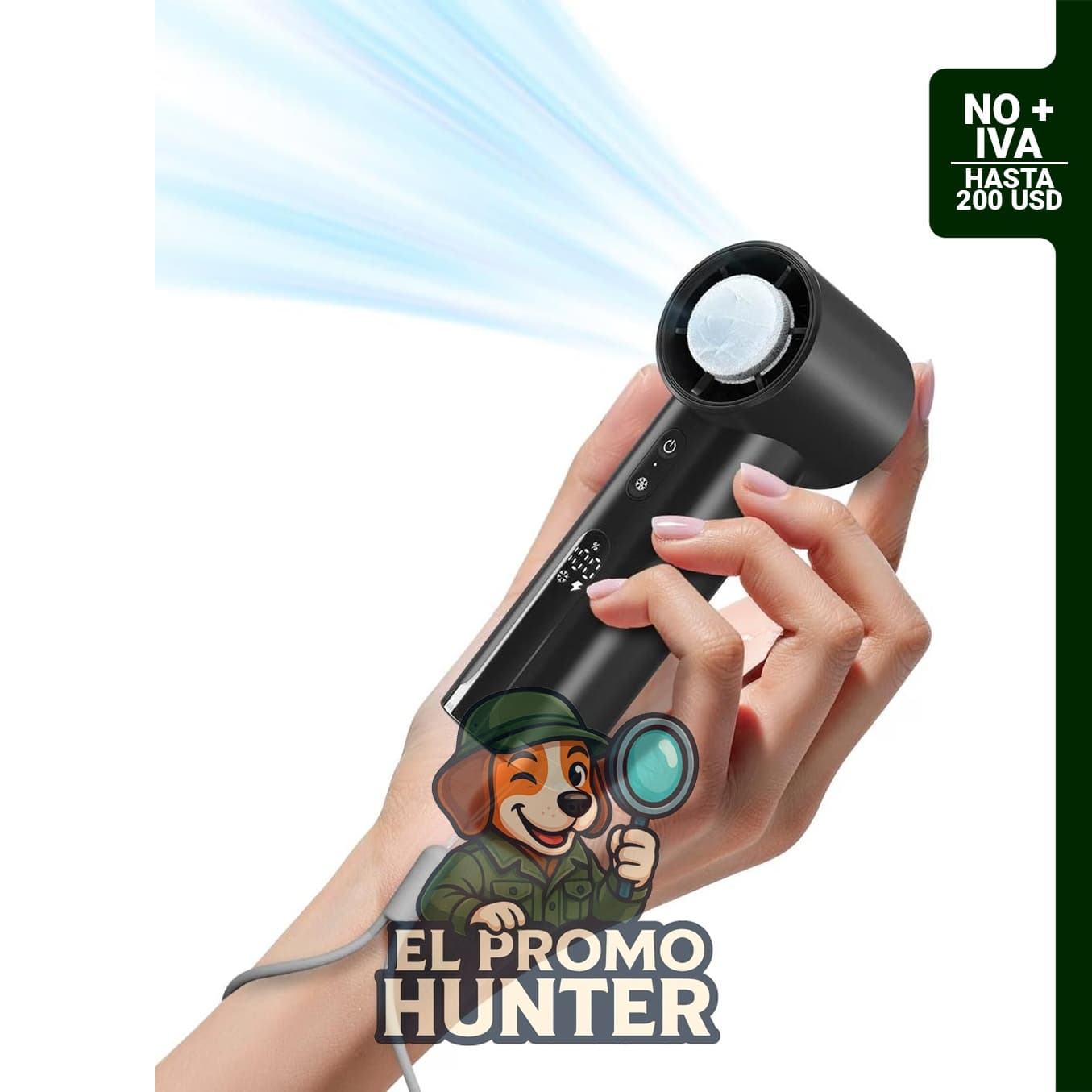 Ventilador de mano portátil con enfriador de hielo, Turbo Power 17800 RPM, 100 velocidades ajustables.
