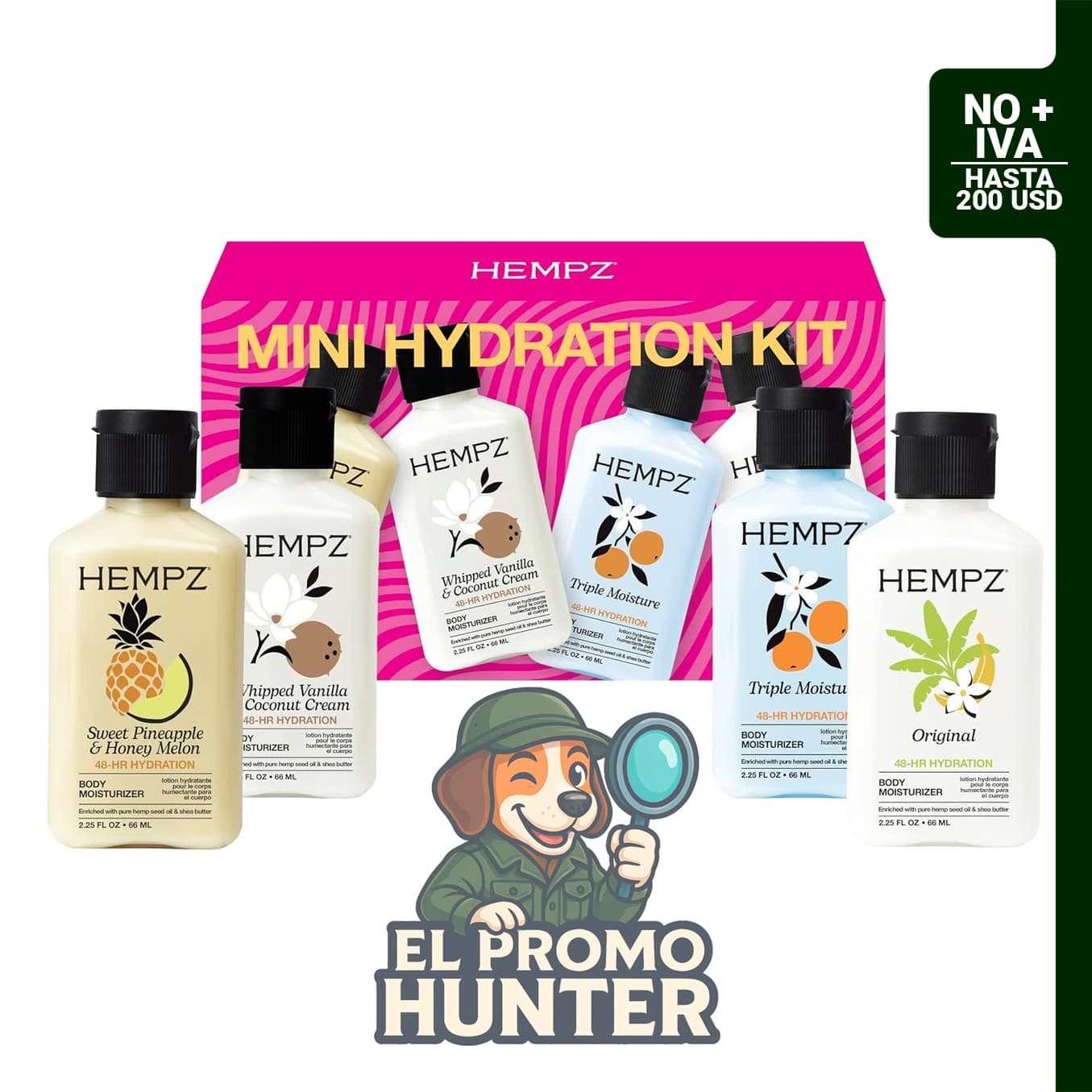 Hempz Mini juego de viaje de hidratación, incluye 4 lociones corporales.