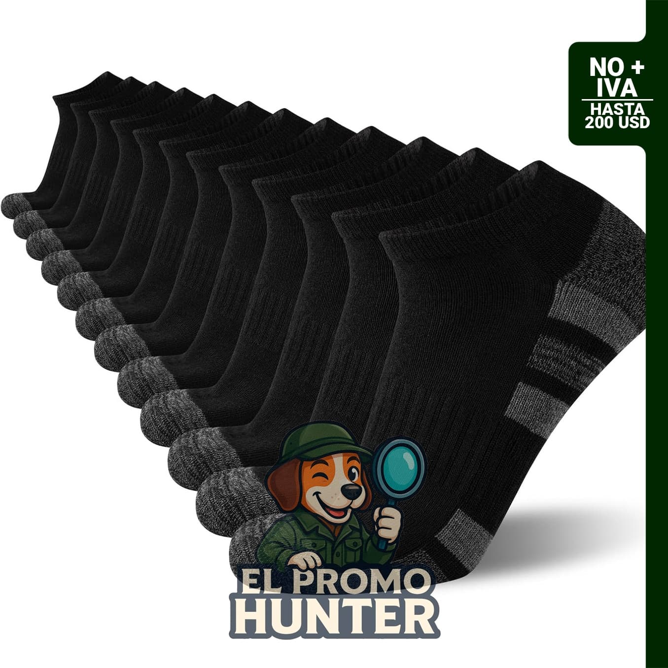Paquete de 12 calcetines tobilleros para hombre, acolchados y transpirables.