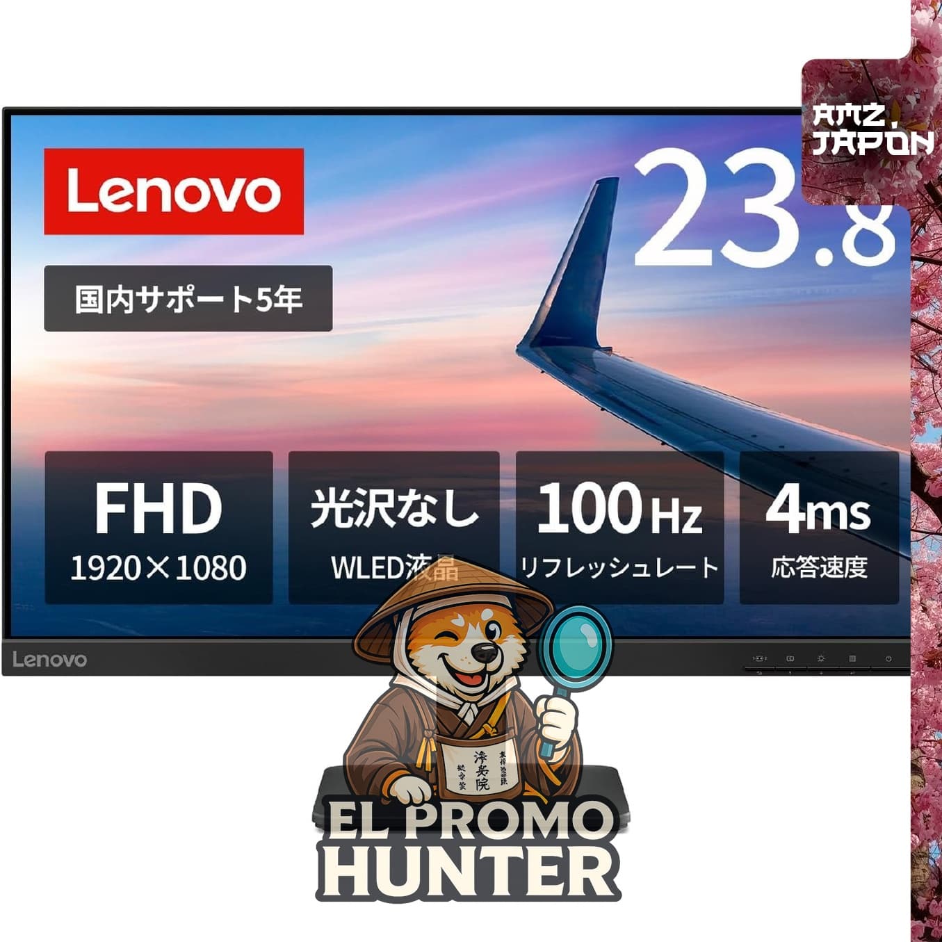 Monitor Lenovo L24-41 de 23.8" (60.45 cm) Full HD con panel IPS, 1.4 x HDMI y 1 x VGA.