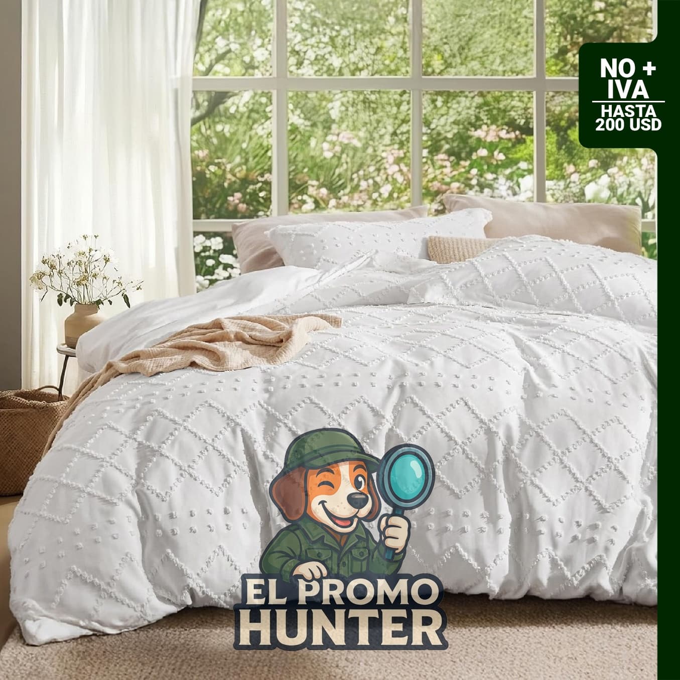 Bedsure Funda de edredón bohemia blanca tamaño Queen con bordado vintage.