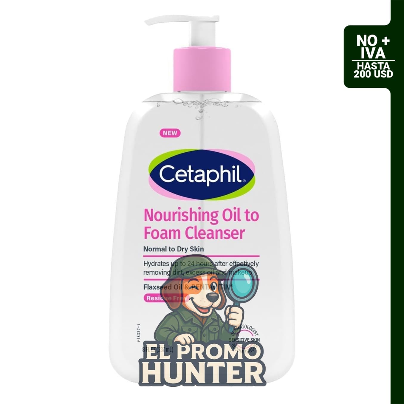 Cetaphil Aceite nutritivo para espuma limpiador facial, 8 onzas.