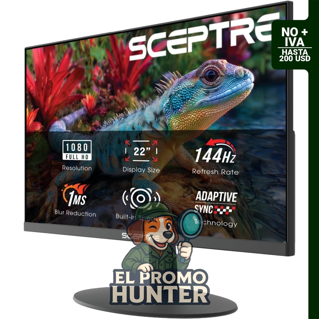 Sceptre E225W-FW144, monitor de juegos de 22" (56 cm), FHD 1080p, 144Hz, HDMI, DisplayPort, altavoces integrados.