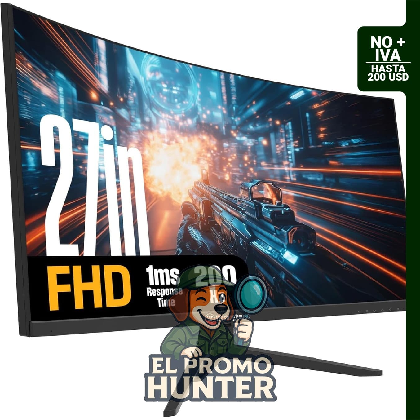 Monitor curvo Westinghouse de 27" (68.6 cm) Full HD, 200Hz, soporte AMD FreeSync, 1920 x 1080.