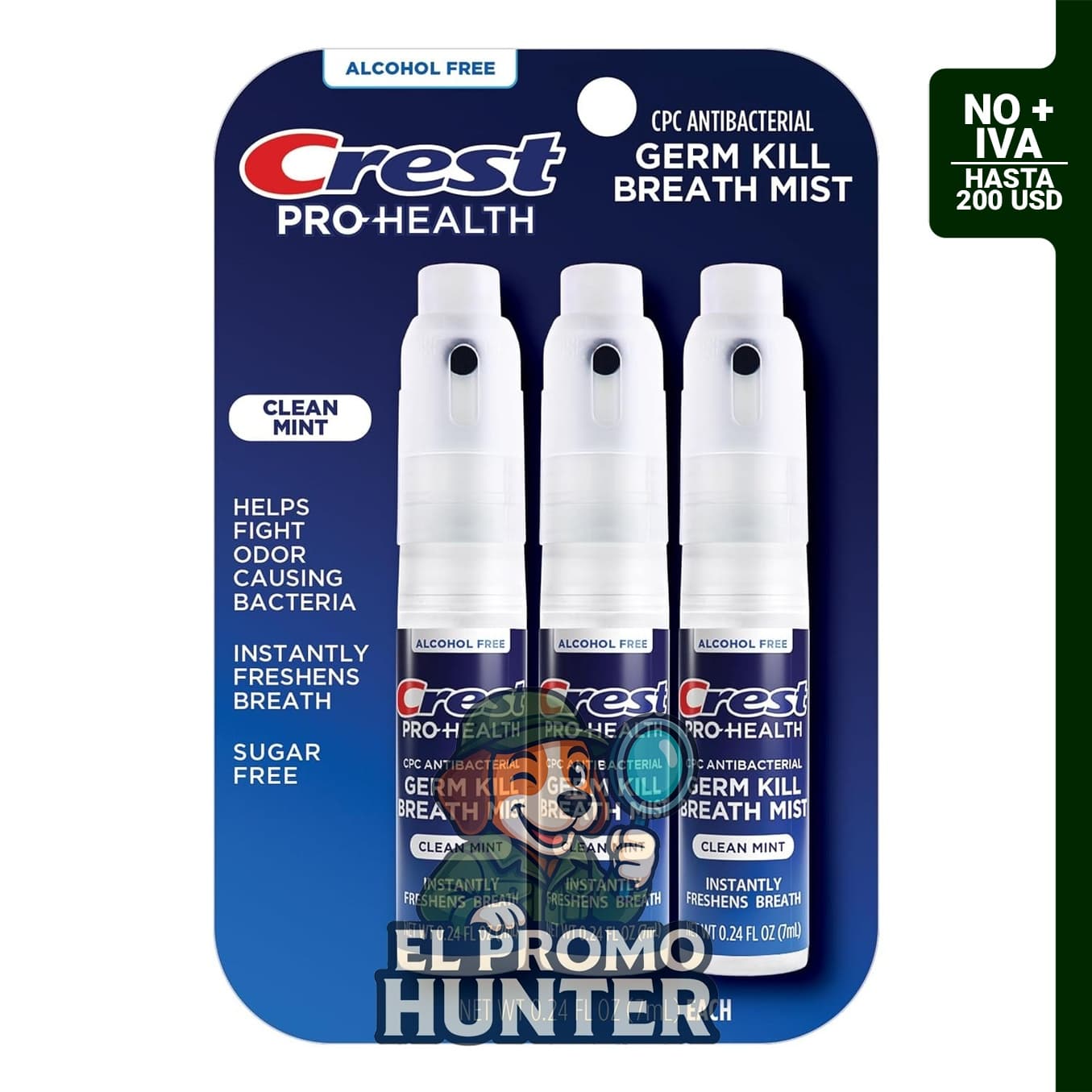 Crest Pro-Health Espray portátil sin alcohol CPC con sabor a menta limpia, 3 unidades (7 ml cada una).