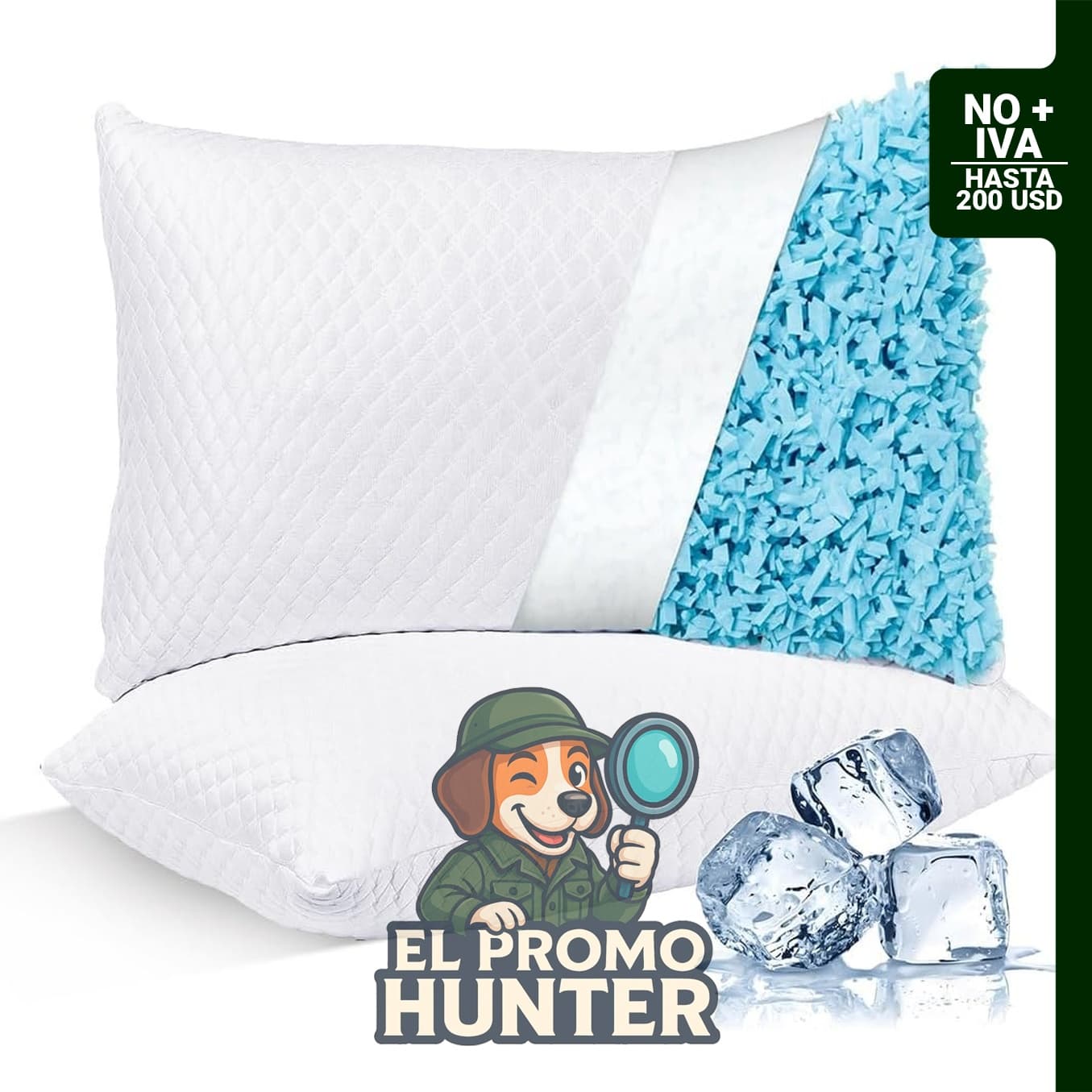 NTCOCO Juego de 2 almohadas de espuma viscoelástica trituradas, tamaño estándar, hipoalergénicas y lavables.