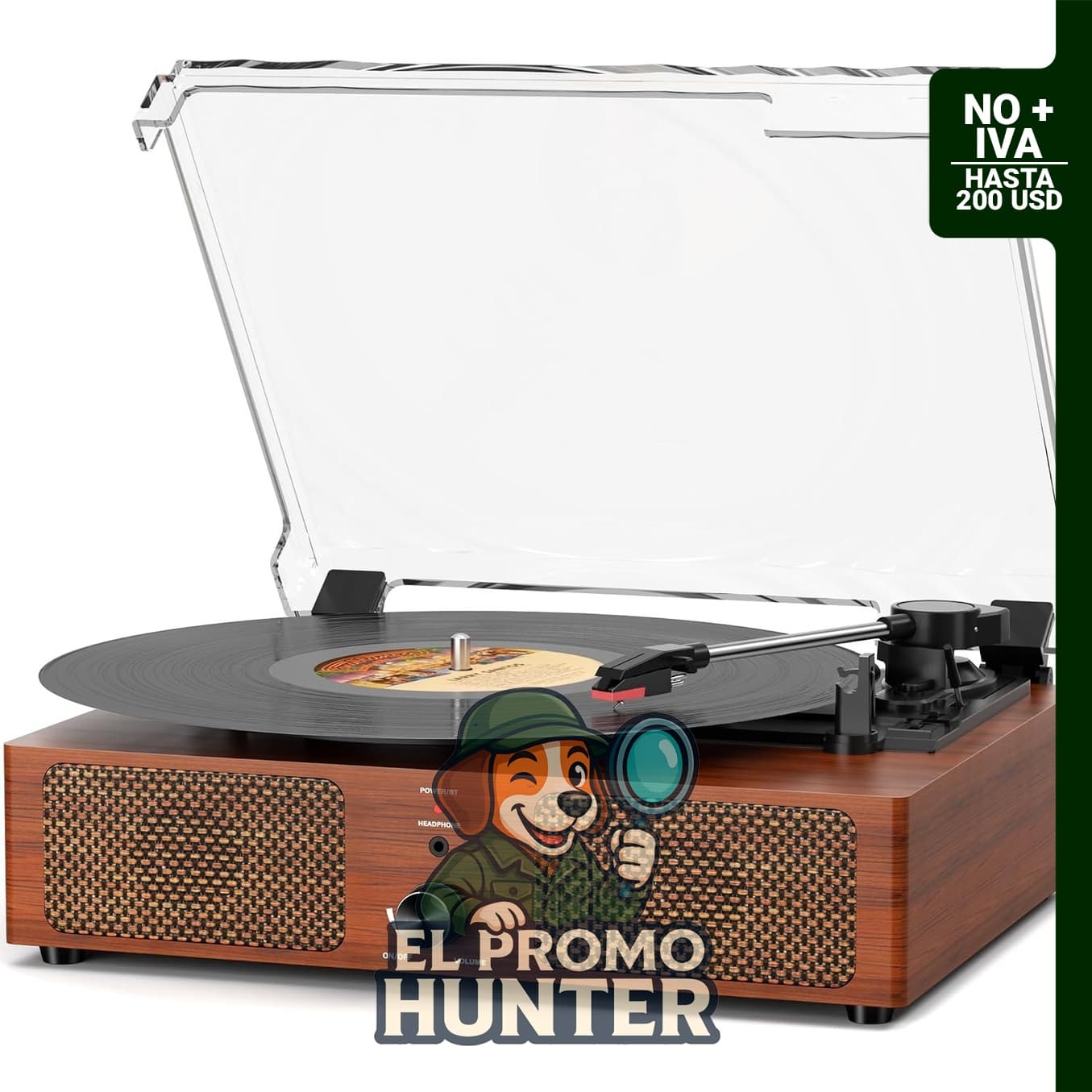 Tocadiscos de vinilo con receptor Bluetooth, 2 altavoces estéreo, 3 velocidades y tamaños.