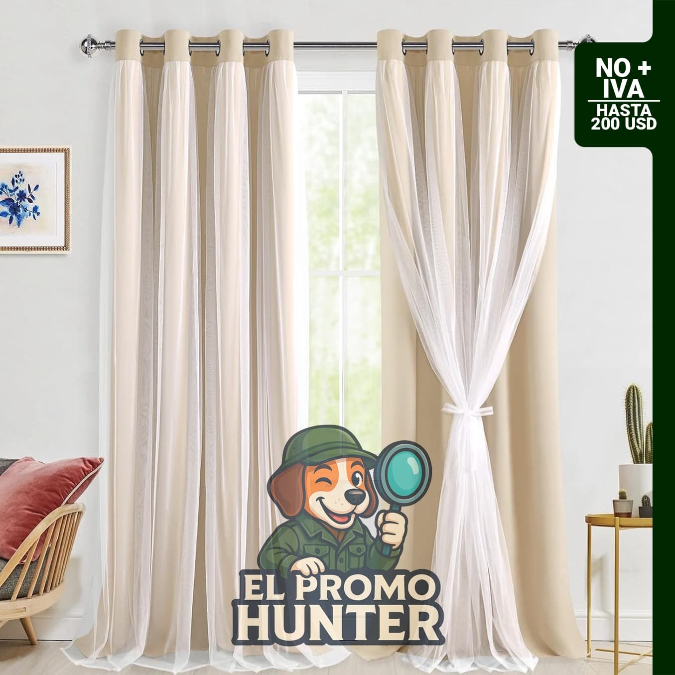 Hiasan Mix & Match cortinas opacas de doble capa con superposición transparente y ojales, 2 paneles.