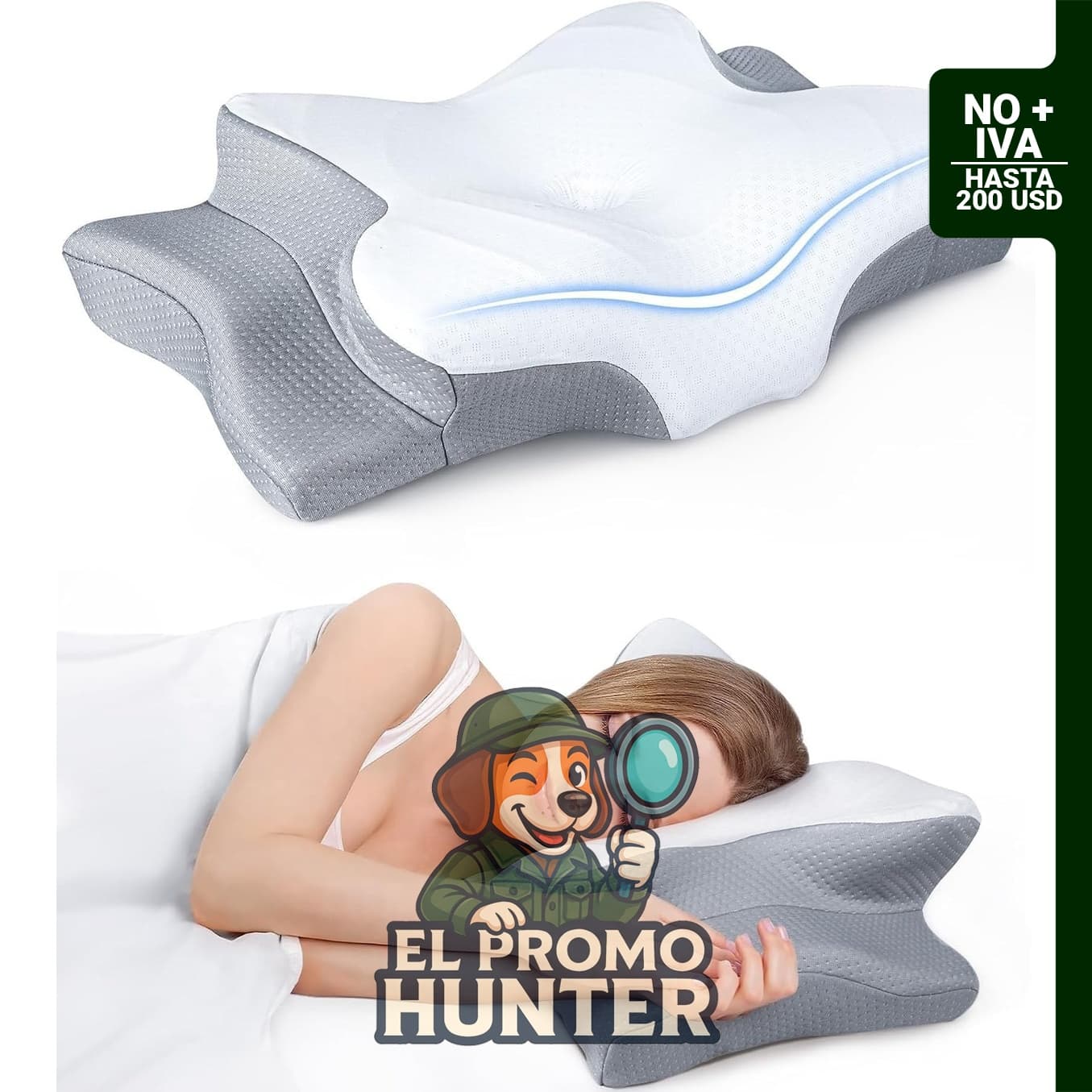 Almohada cervical ajustable de espuma viscoelástica para soporte del cuello.