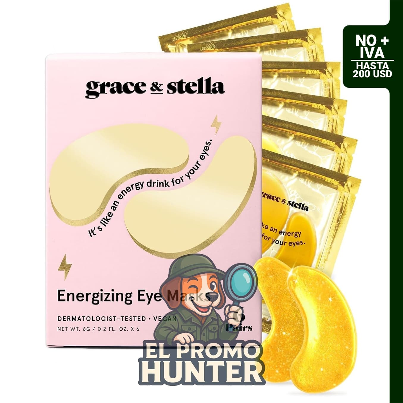 grace & stella Máscara para debajo de los ojos, parches de gel para ojeras y ojos hinchados.