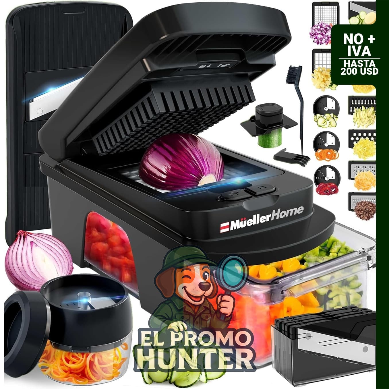 Mueller ULTIMATE - Picador de verduras con 12 cuchillas, cortador y espiralizador de mandolina.
