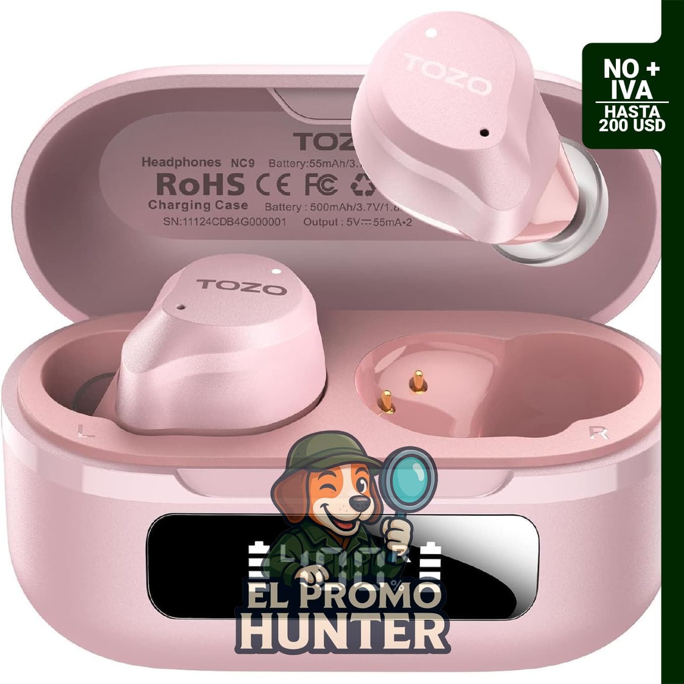 TOZO NC9 Auriculares inalámbricos híbridos con cancelación activa de ruido.