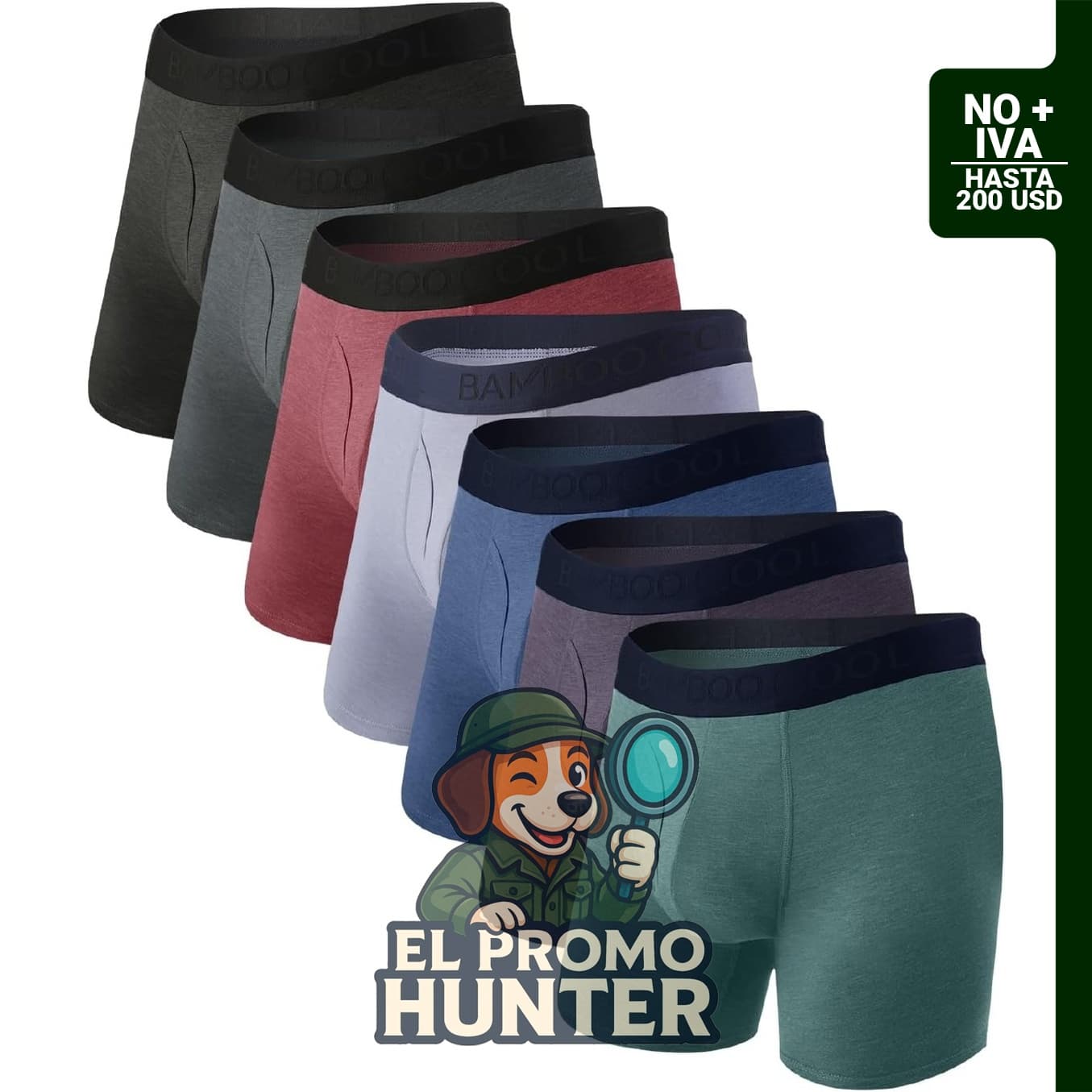 BAMBOO COOL Calzoncillos tipo bóxer transpirables para hombre, paquete de 7.
