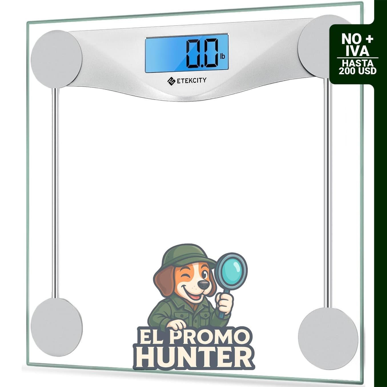Etekcity Báscula digital de peso corporal con pantalla LCD azul, vidrio templado de 6 mm, capacidad de 400 lb (181 kg).